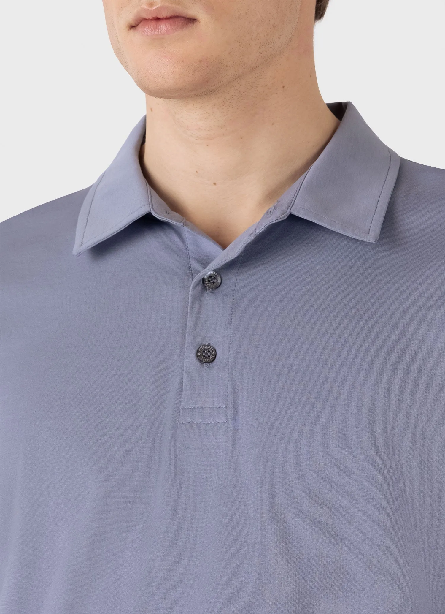 Men's Classic Jersey Polo Shirt in Vintage Blue Sunspel