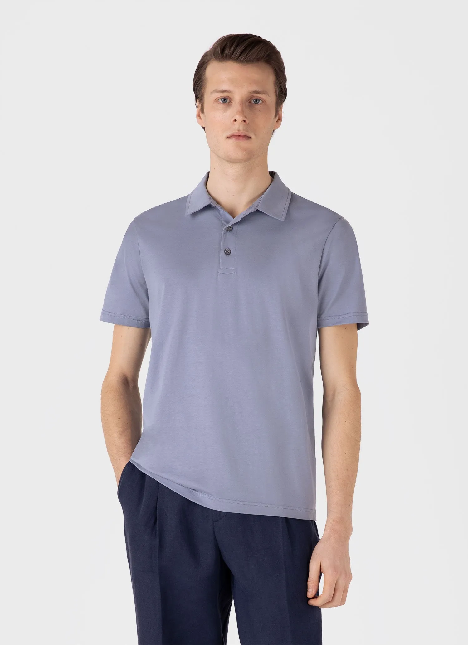 Men's Classic Jersey Polo Shirt in Vintage Blue Sunspel