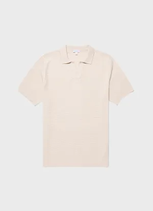 Men's Compact Mesh Knit Polo Shirt in Ecru Sunspel