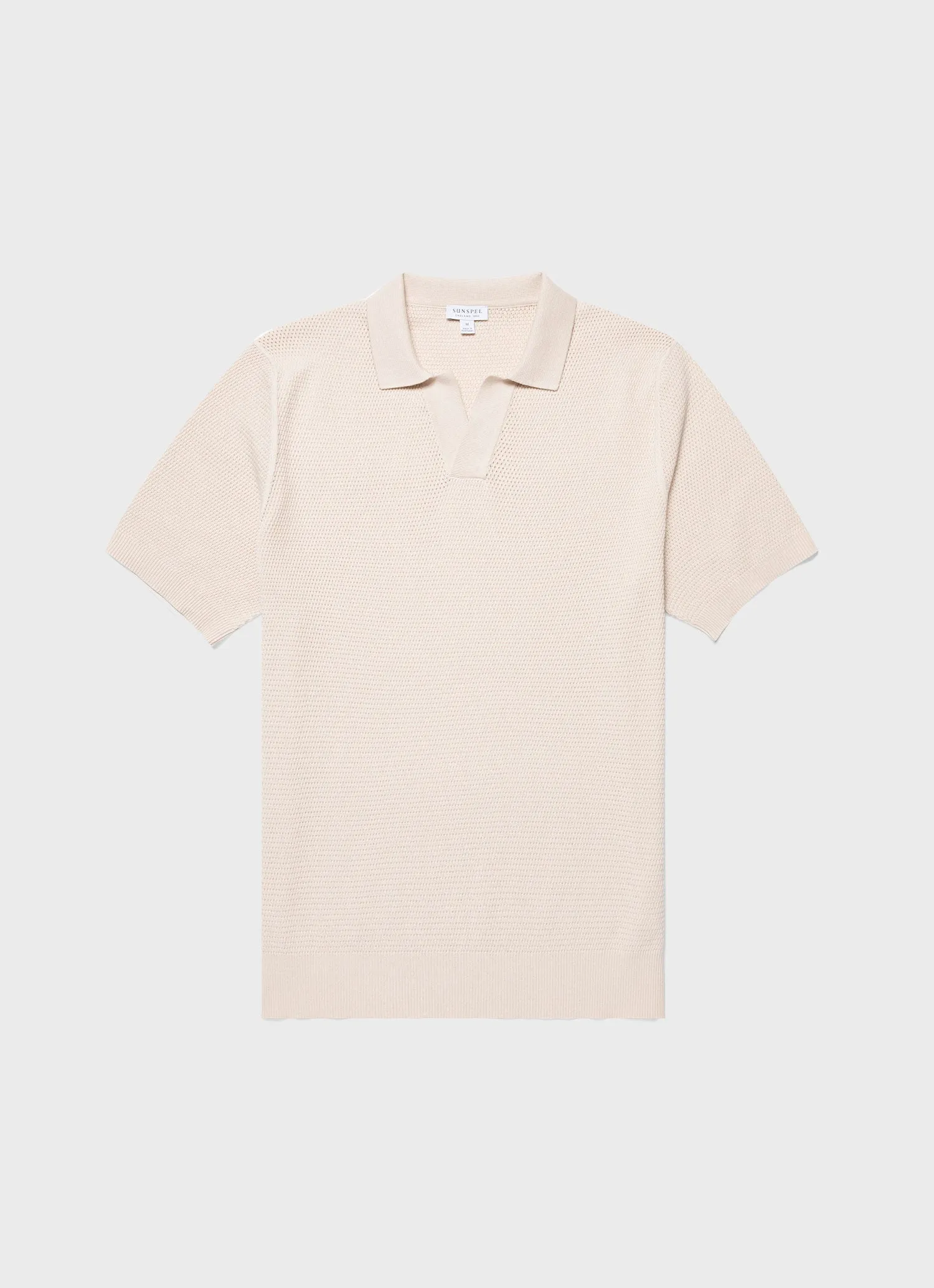 Men's Compact Mesh Knit Polo Shirt in Ecru Sunspel