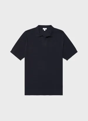 Men's Compact Mesh Knit Polo Shirt in Navy Sunspel
