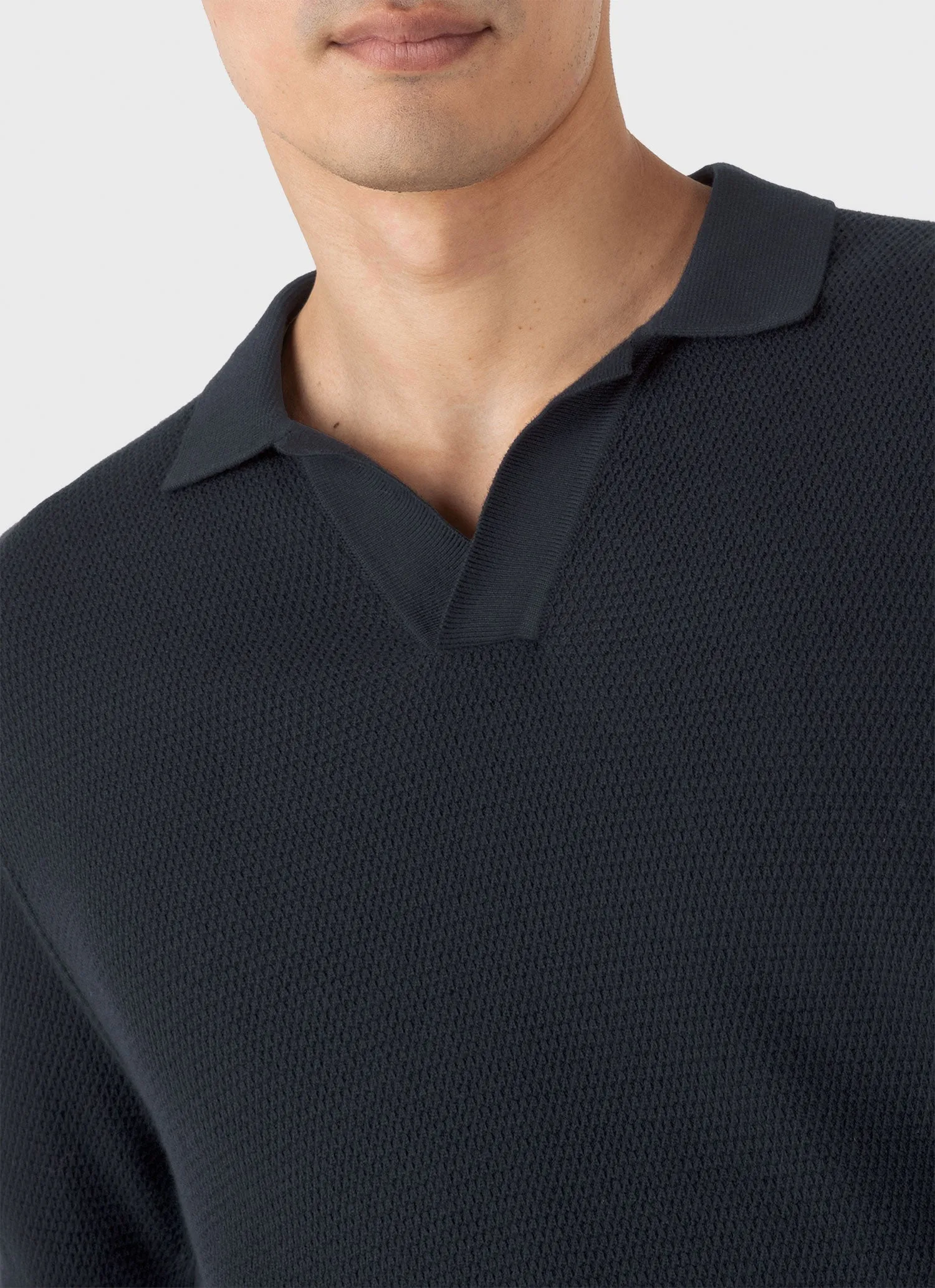 Men's Compact Mesh Knit Polo Shirt in Navy Sunspel