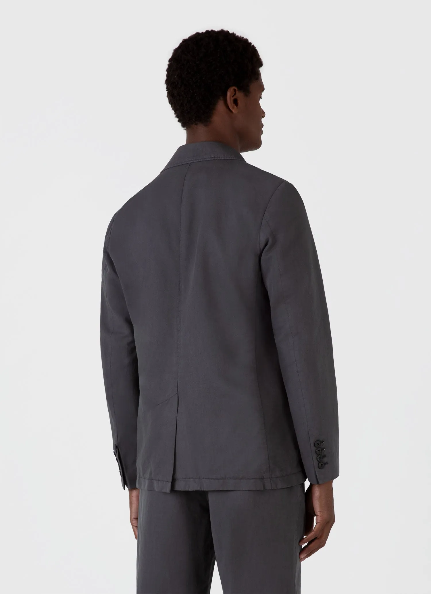 Men's Cotton Linen Unstructured Blazer in Charcoal Sunspel