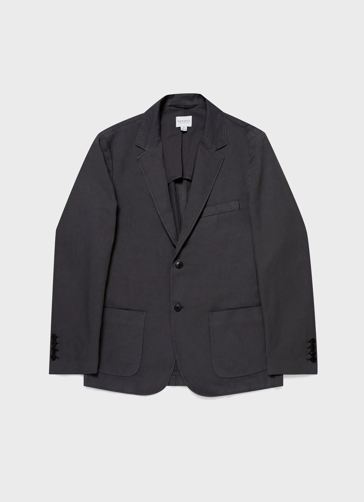 Men's Cotton Linen Unstructured Blazer in Charcoal Sunspel