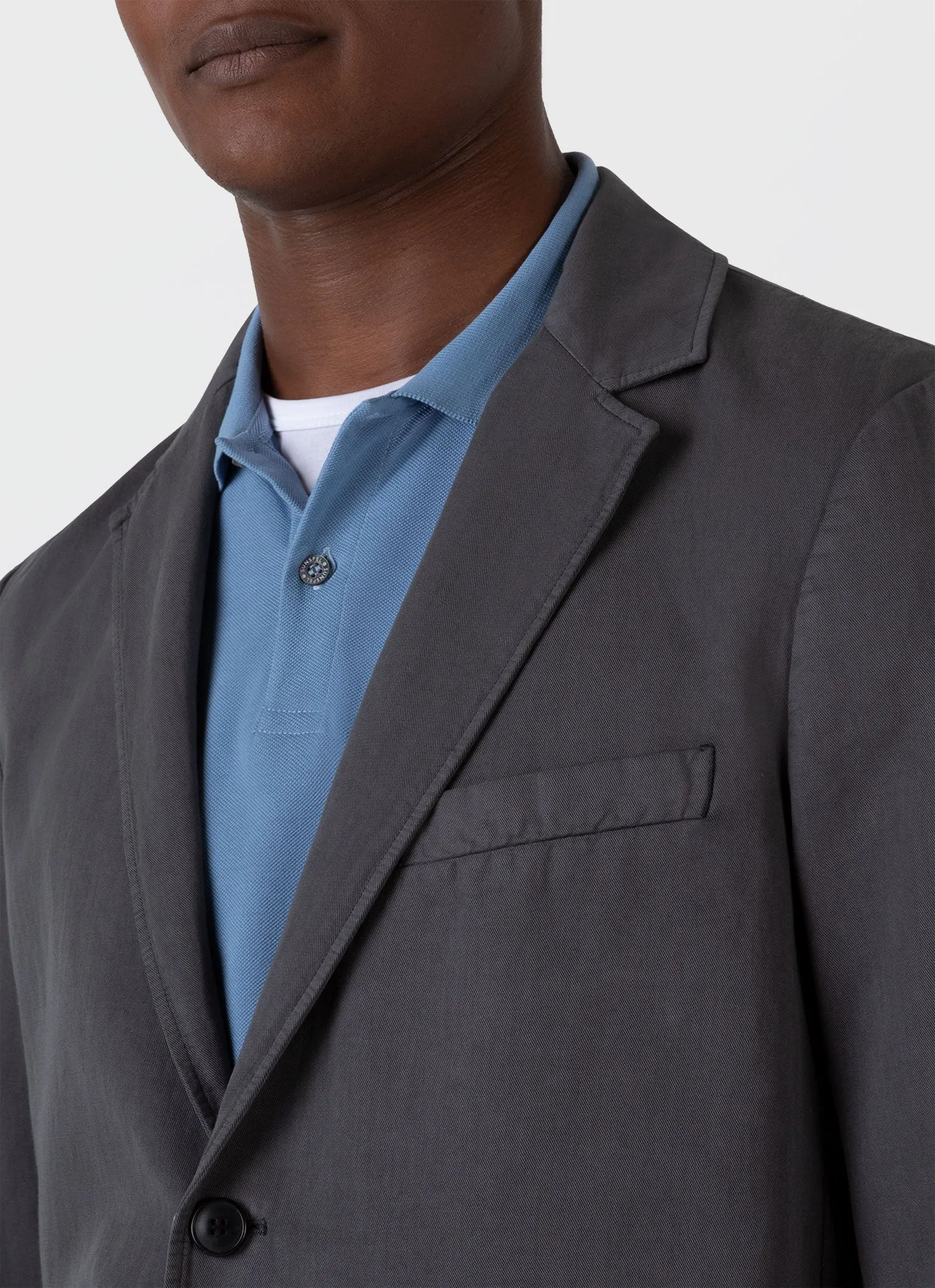 Men's Cotton Linen Unstructured Blazer in Charcoal Sunspel