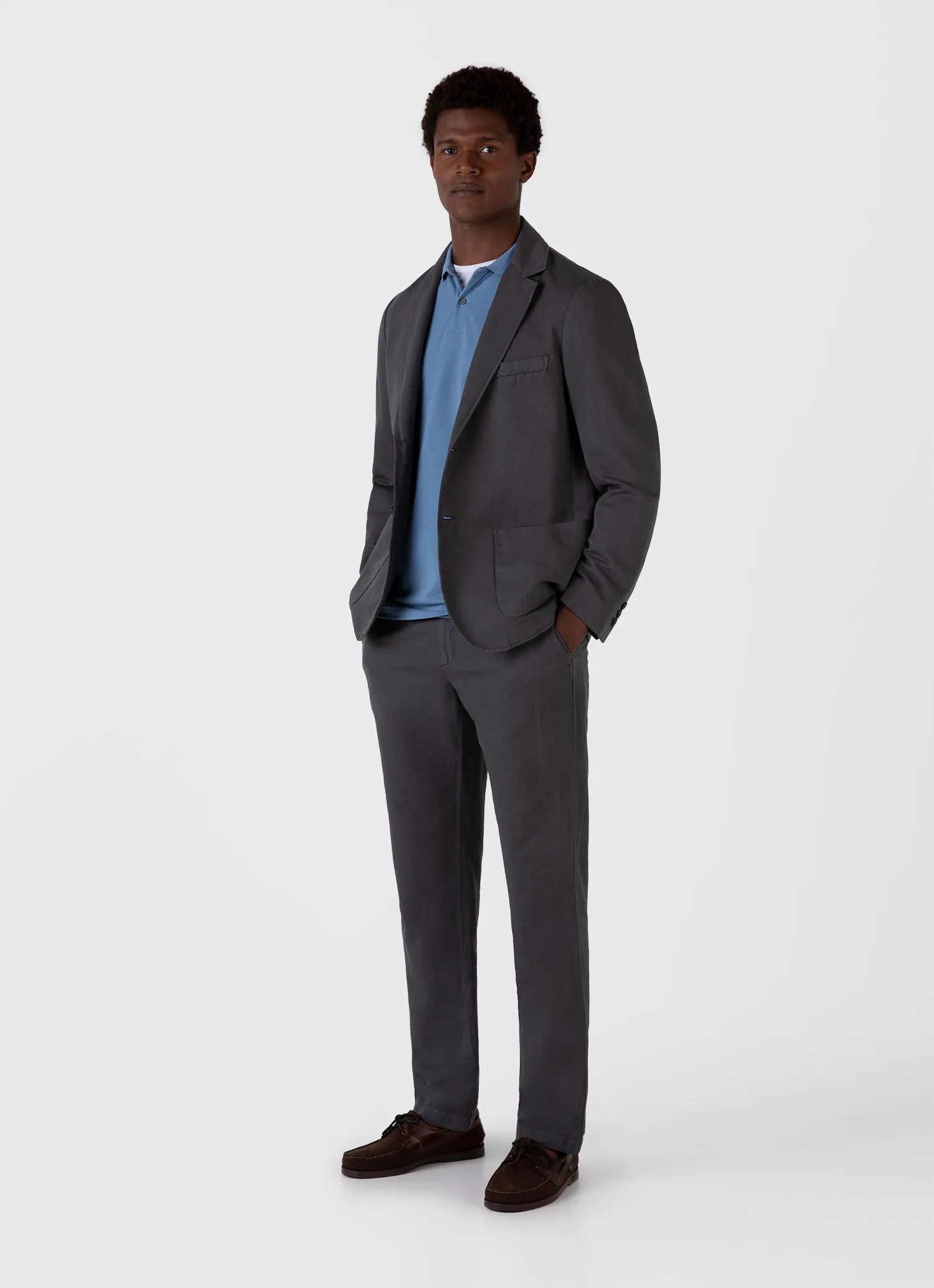 Men's Cotton Linen Unstructured Blazer in Charcoal Sunspel