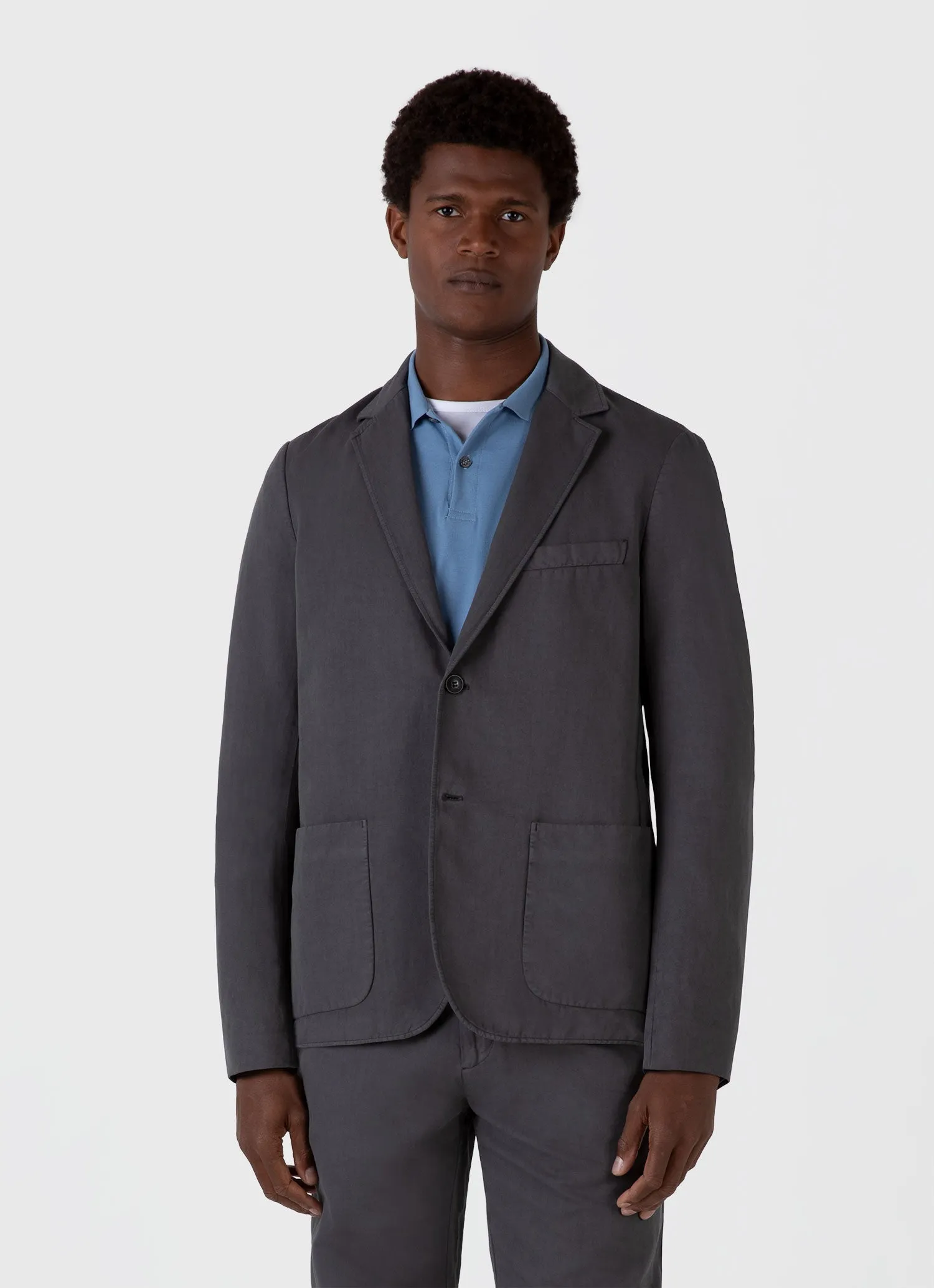 Men's Cotton Linen Unstructured Blazer in Charcoal Sunspel