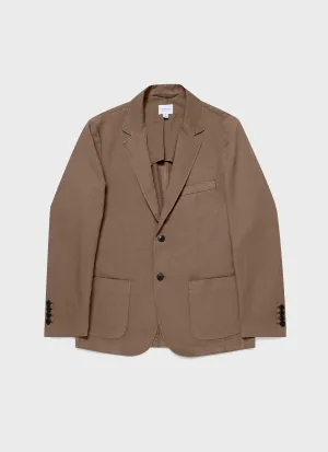 Men's Cotton Linen Unstructured Blazer in Dark Tan Sunspel