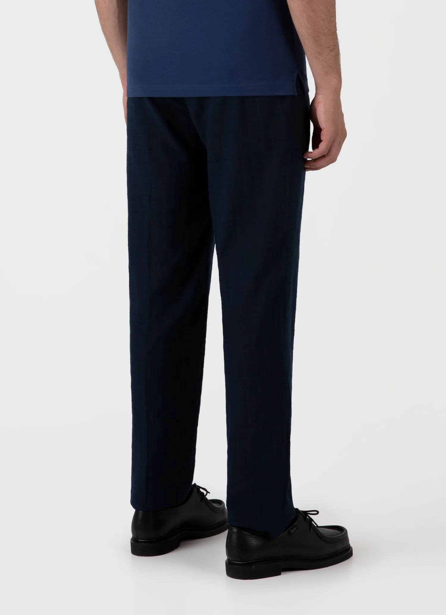 Men's Cotton Raffia Pleat Trouser in Navy Sunspel
