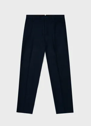 Men's Cotton Raffia Pleat Trouser in Navy Sunspel