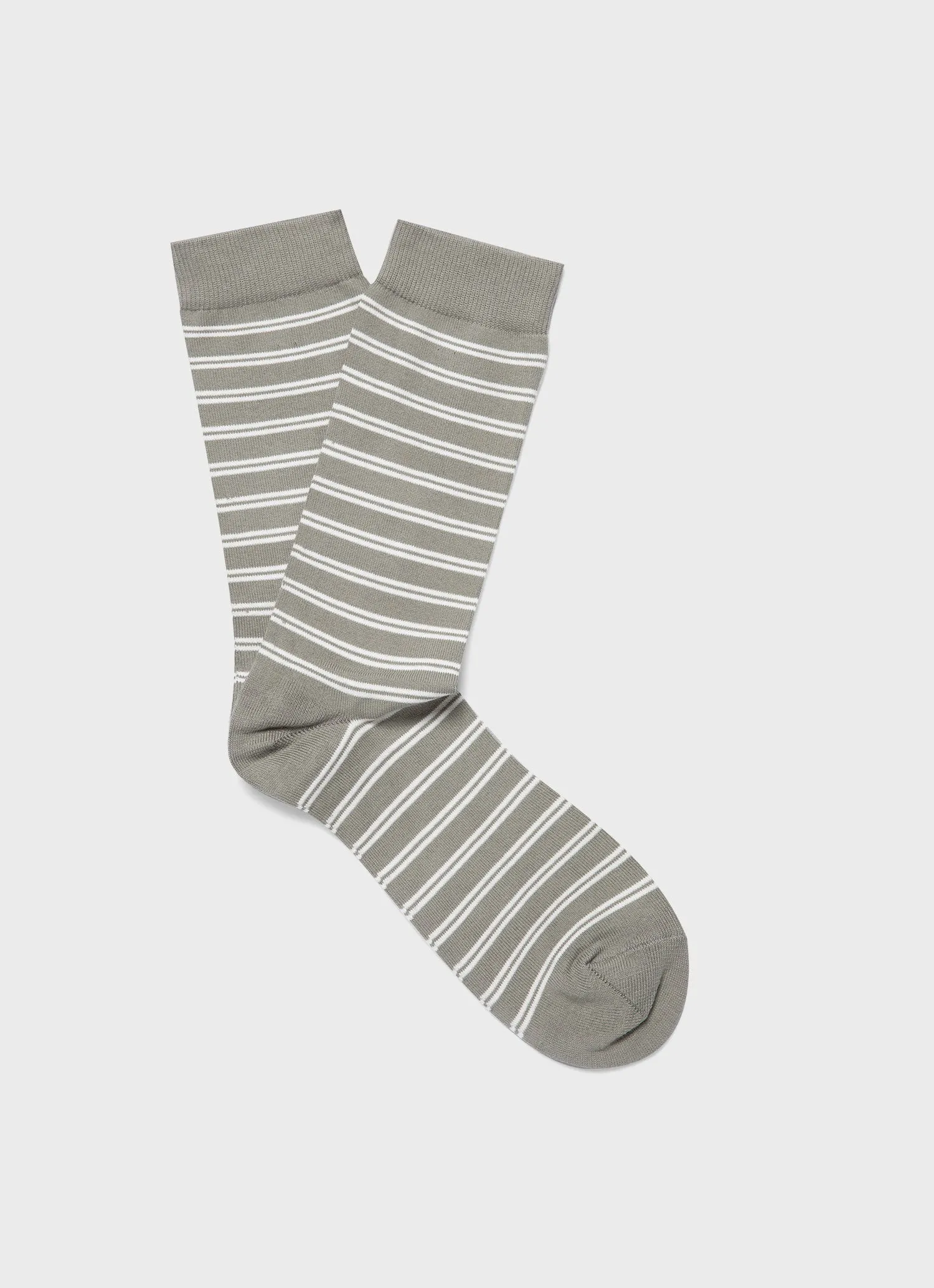 Men's Cotton Socks in Pastel Green/Ecru Sunspel
