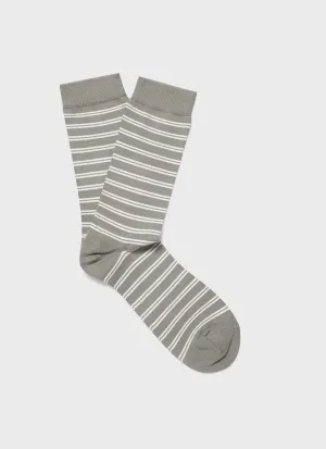 Men's Cotton Socks in Pastel Green/Ecru Sunspel