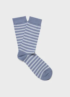 Men's Cotton Socks in Vintage Blue/Ecru Sunspel