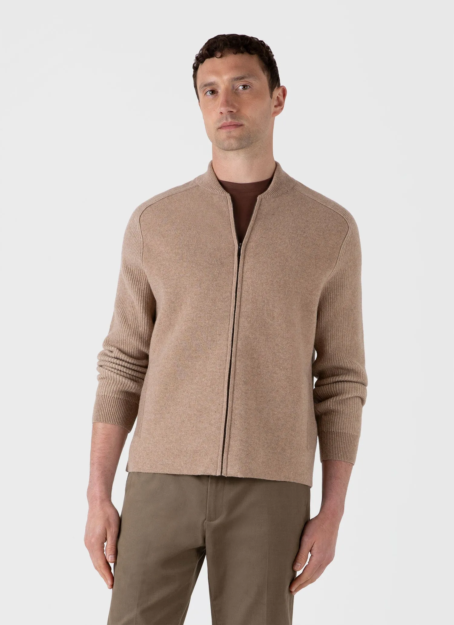 Men's Double Faced Bomber Jacket in Light Sandstone Sunspel