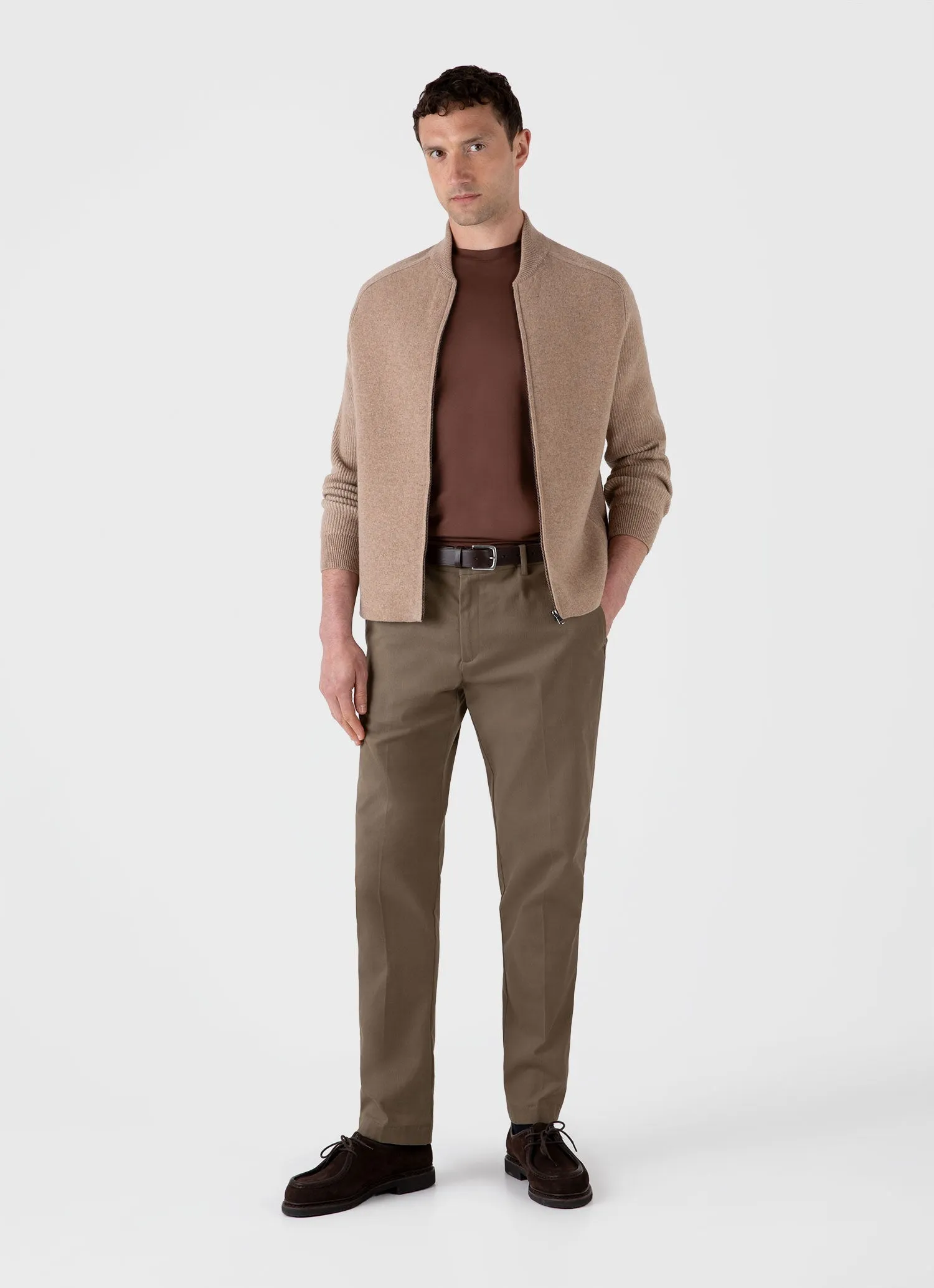 Men's Double Faced Bomber Jacket in Light Sandstone Sunspel