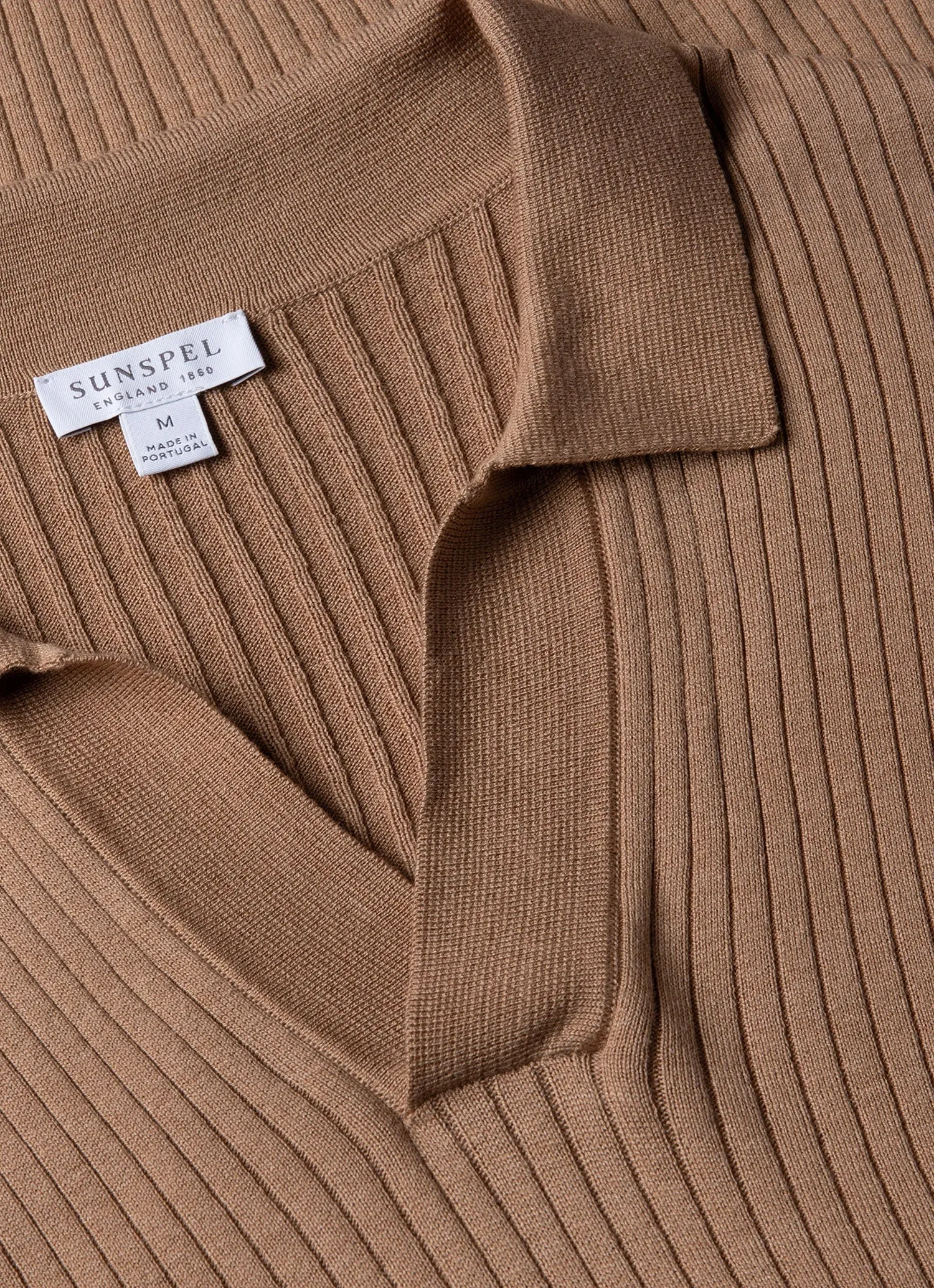 Men's Fine Rib Silk Cotton Polo Shirt in Dune Sunspel