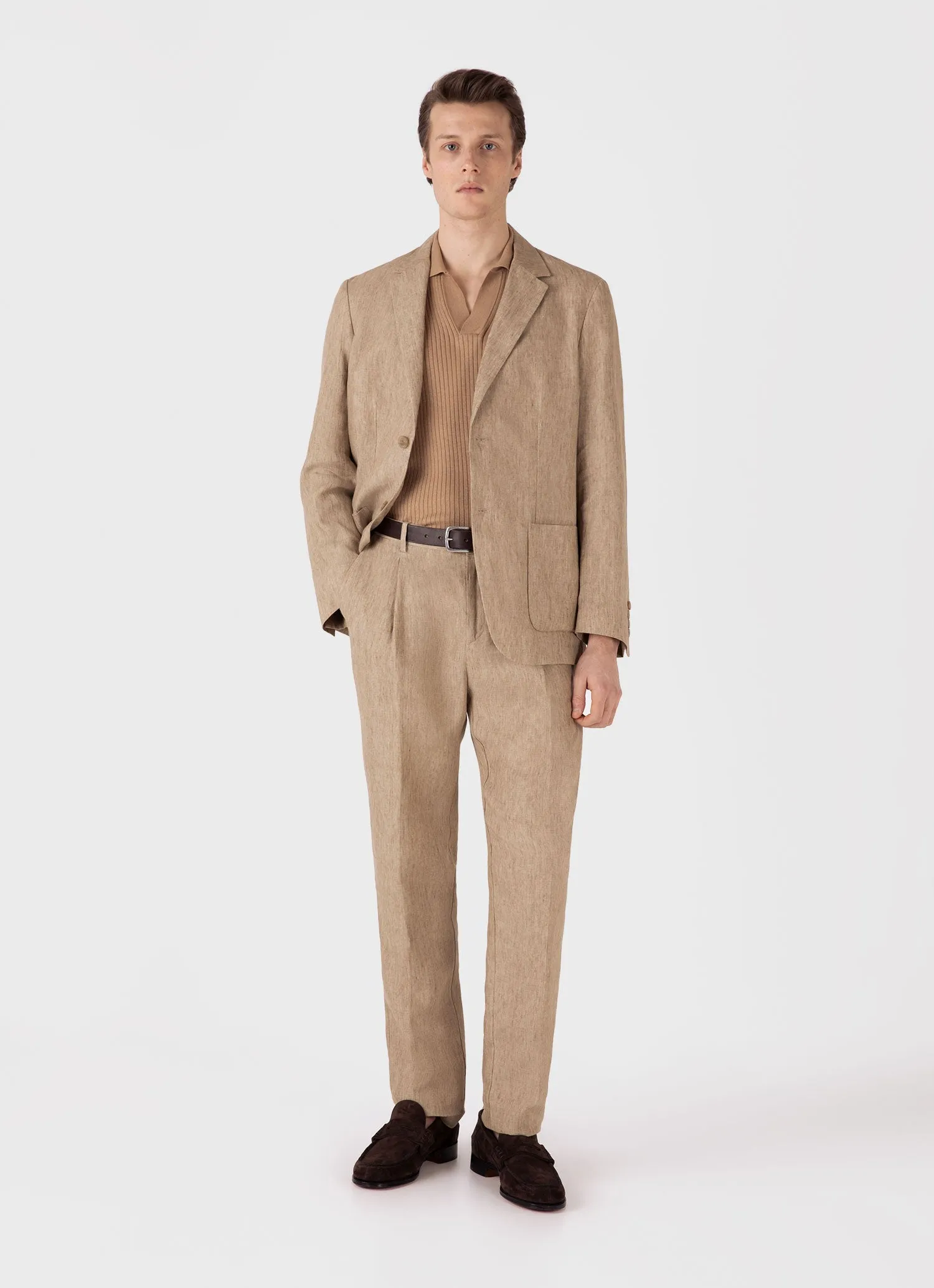 Men's Fine Rib Silk Cotton Polo Shirt in Dune Sunspel