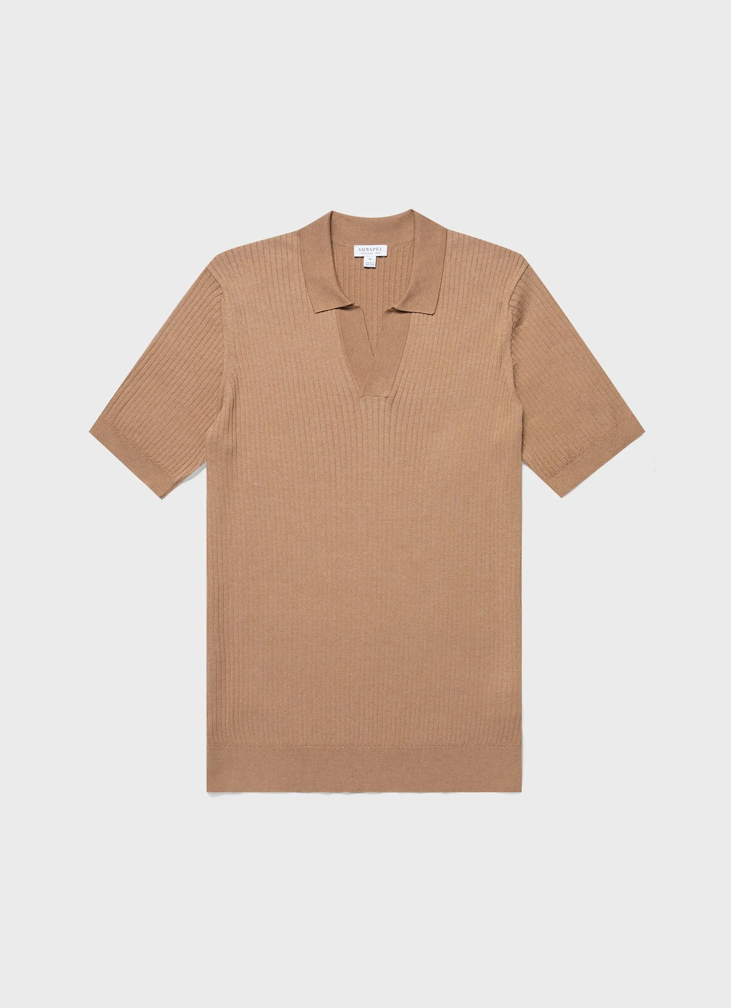 Men's Fine Rib Silk Cotton Polo Shirt in Dune Sunspel