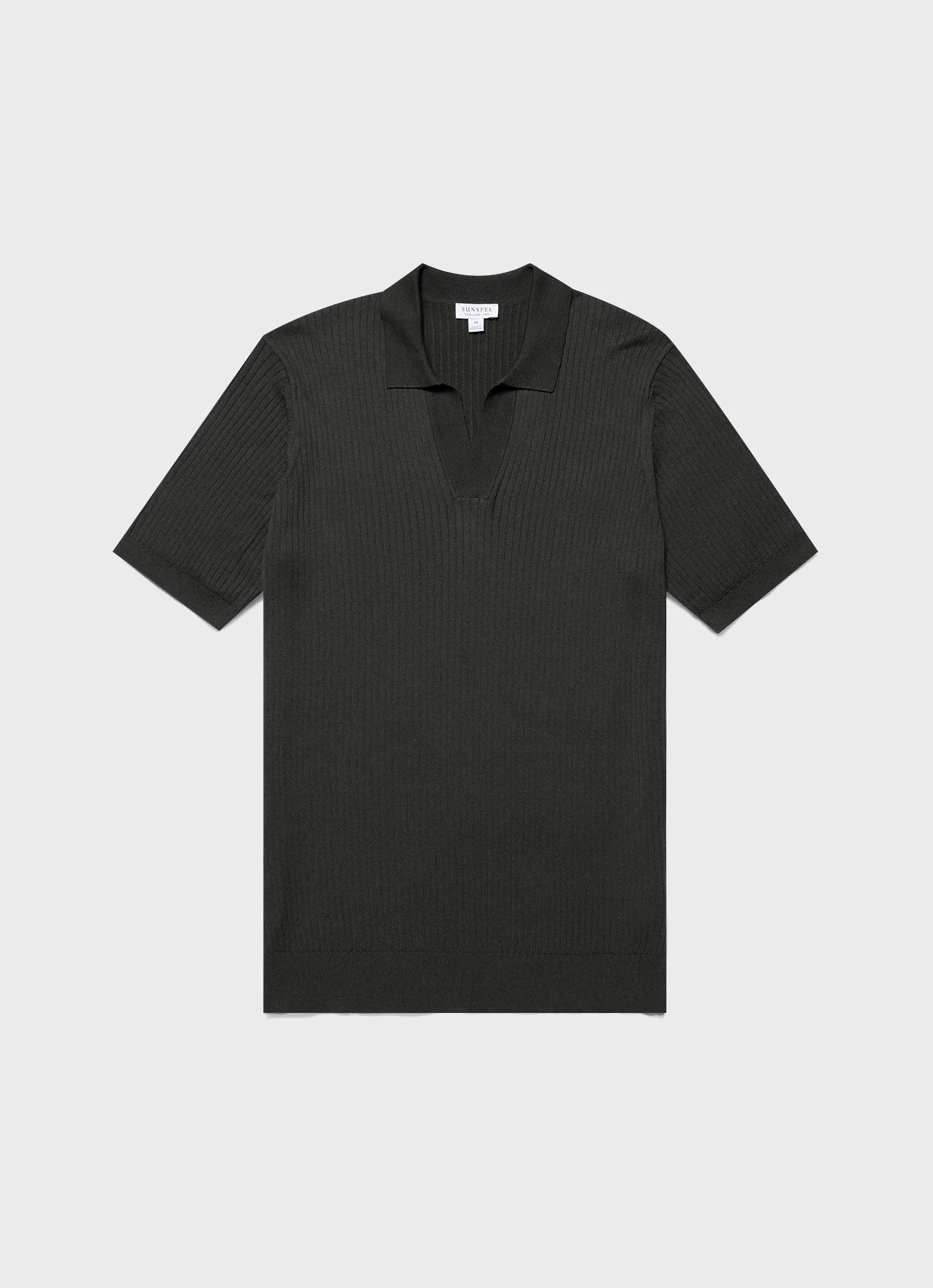 Men's Fine Rib Silk Cotton Polo Shirt in Dusk Green Sunspel