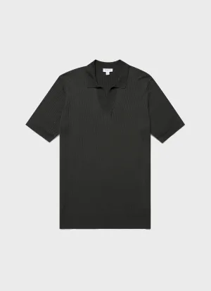 Men's Fine Rib Silk Cotton Polo Shirt in Dusk Green Sunspel