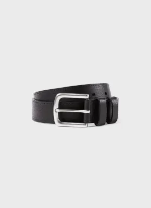 Men's Grained Leather Belt in Black Sunspel
