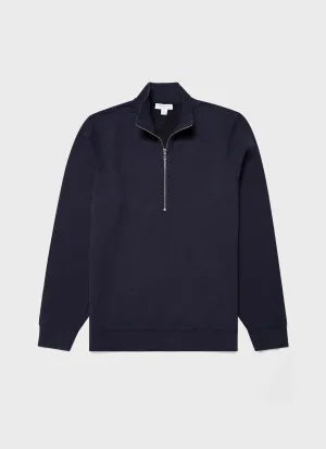 Men's Half Zip Loopback Sweatshirt in Navy Sunspel