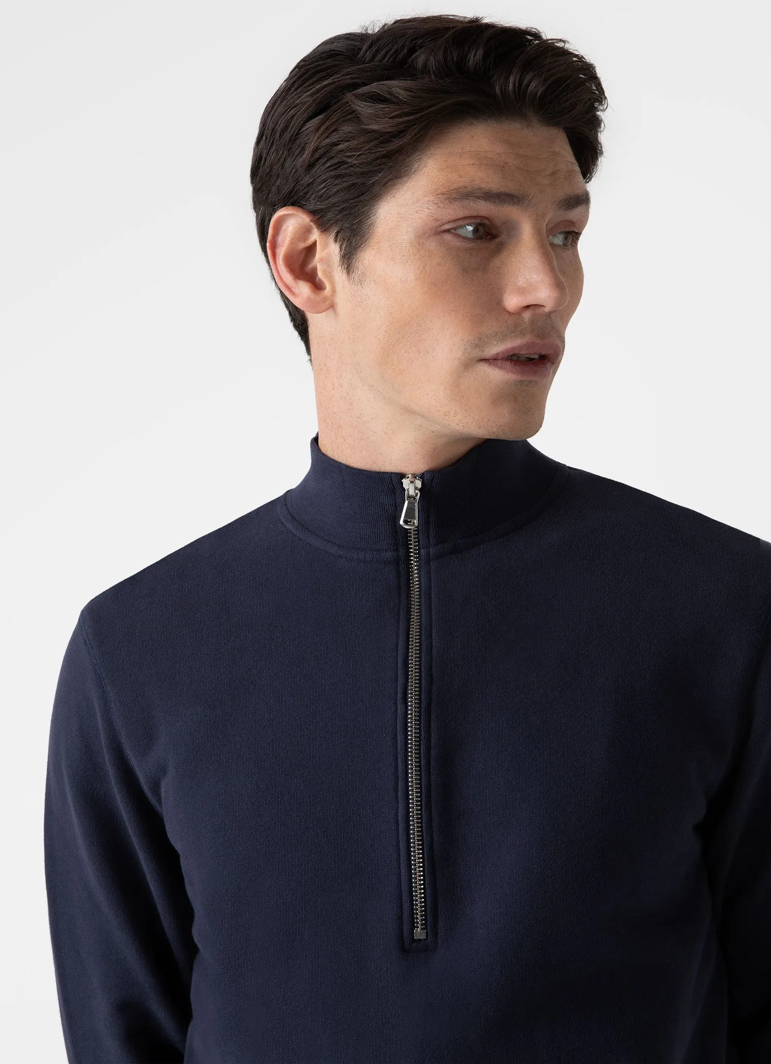Men's Half Zip Loopback Sweatshirt in Navy Sunspel