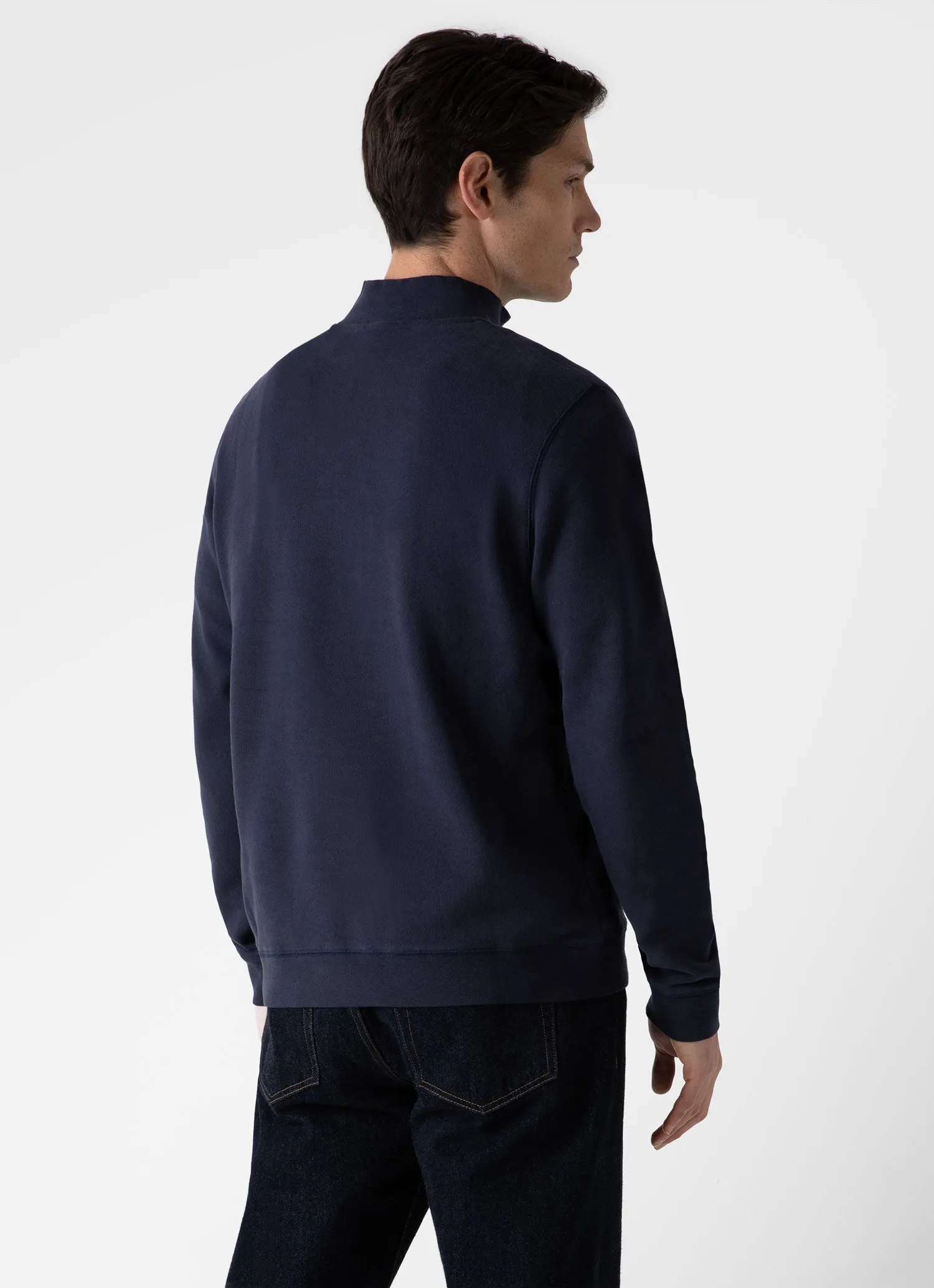 Men's Half Zip Loopback Sweatshirt in Navy Sunspel