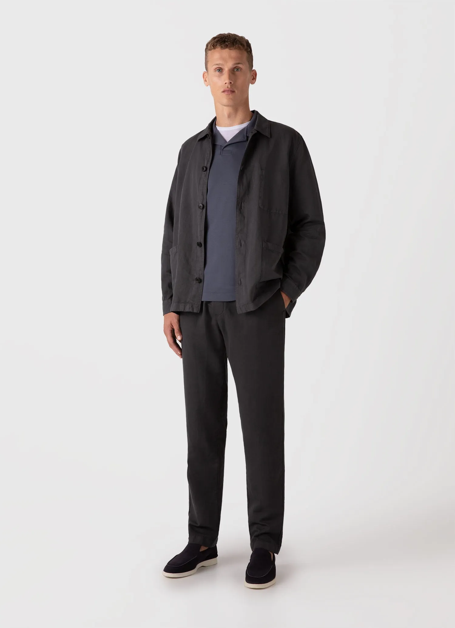 Men's Heavyweight Polo Shirt in Slate Blue Sunspel
