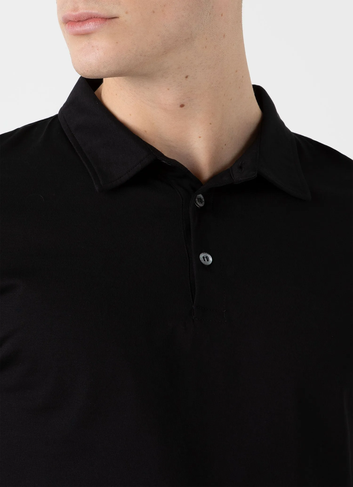 Men's Jersey Classic Polo Shirt in Black Sunspel