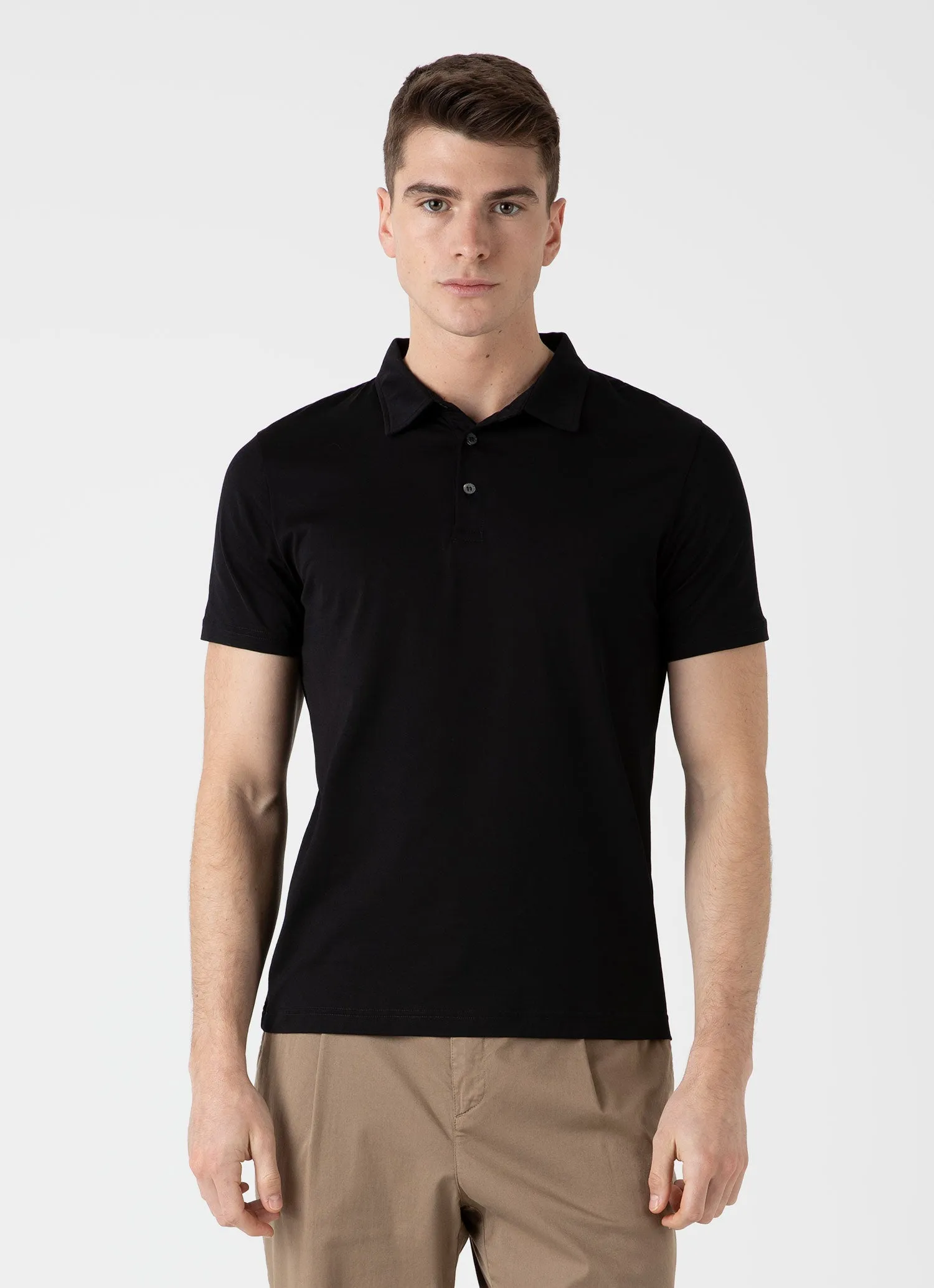 Men's Jersey Classic Polo Shirt in Black Sunspel