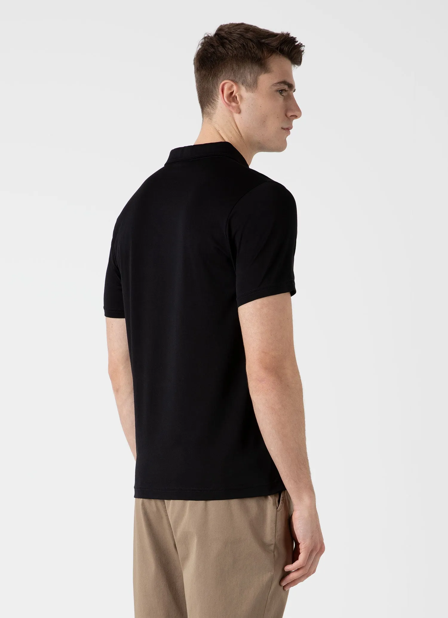 Men's Jersey Classic Polo Shirt in Black Sunspel