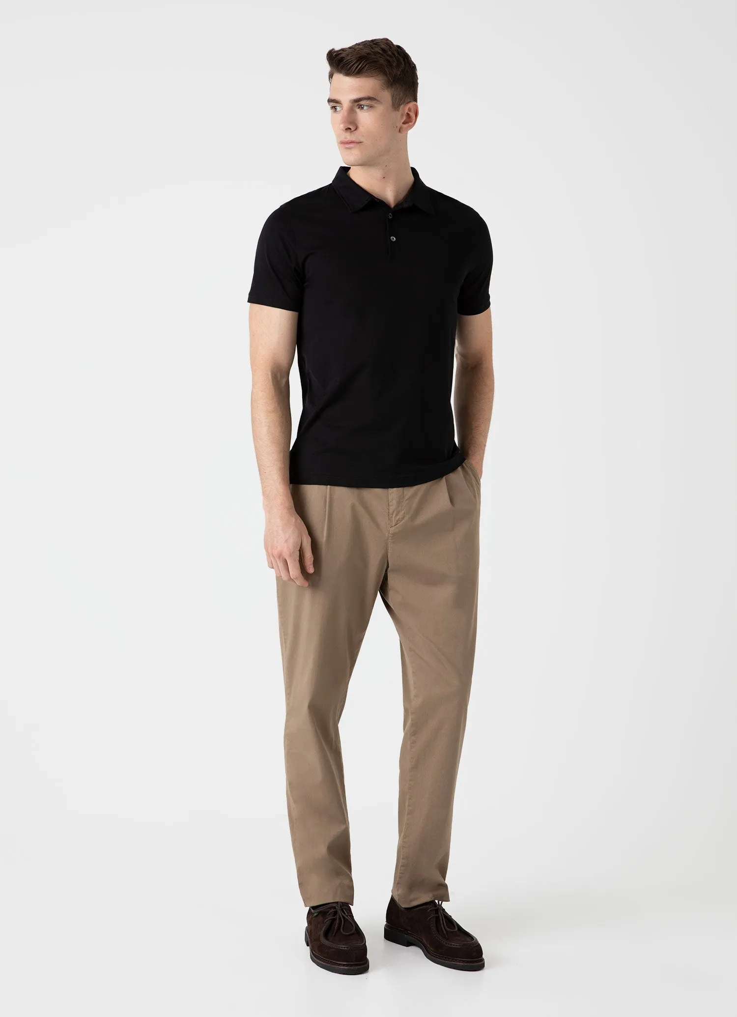 Men's Jersey Classic Polo Shirt in Black Sunspel