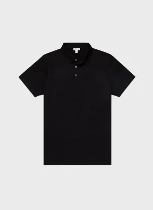 Men's Jersey Classic Polo Shirt in Black Sunspel