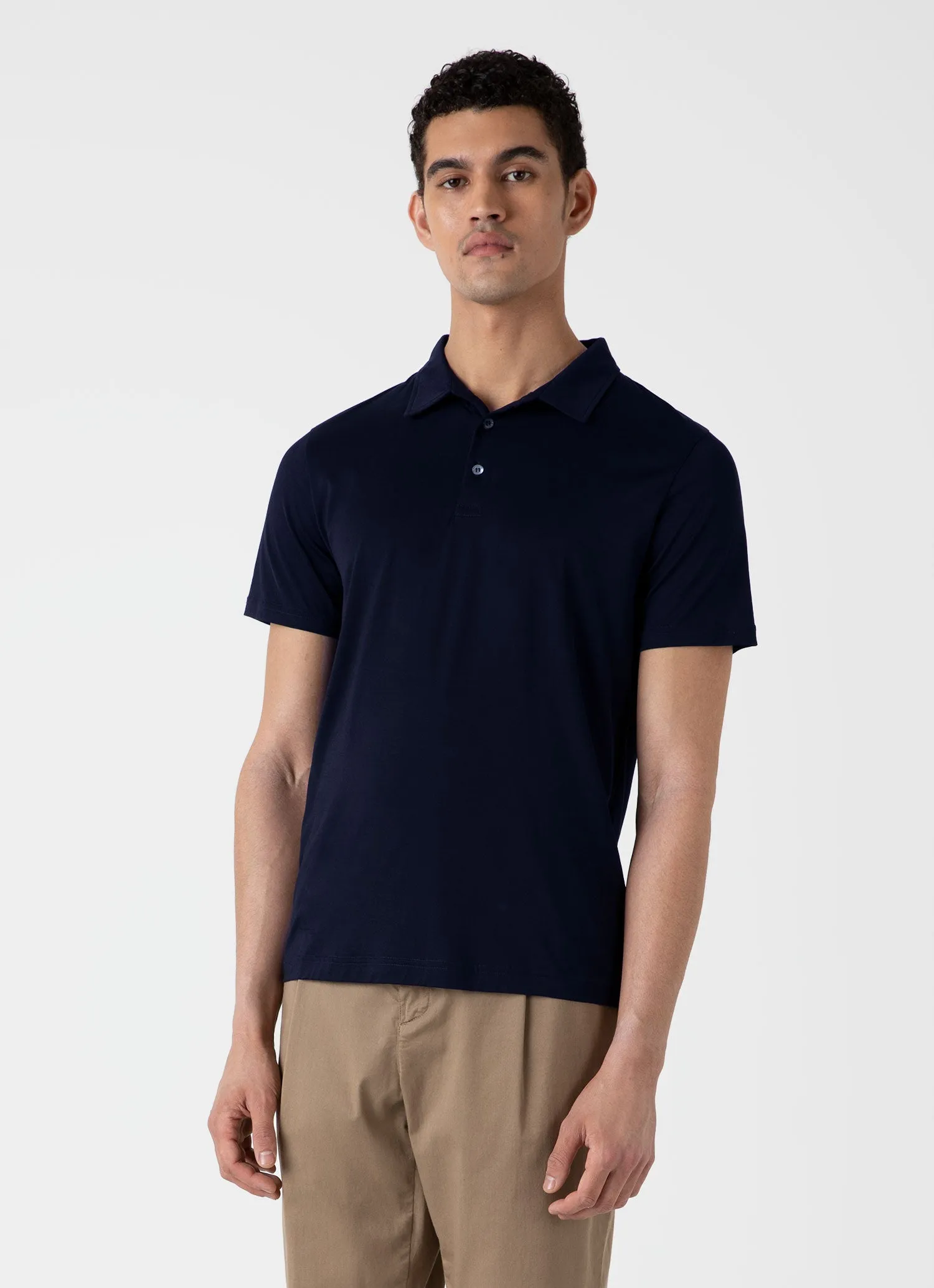 Men's Jersey Classic Polo Shirt in Navy Sunspel