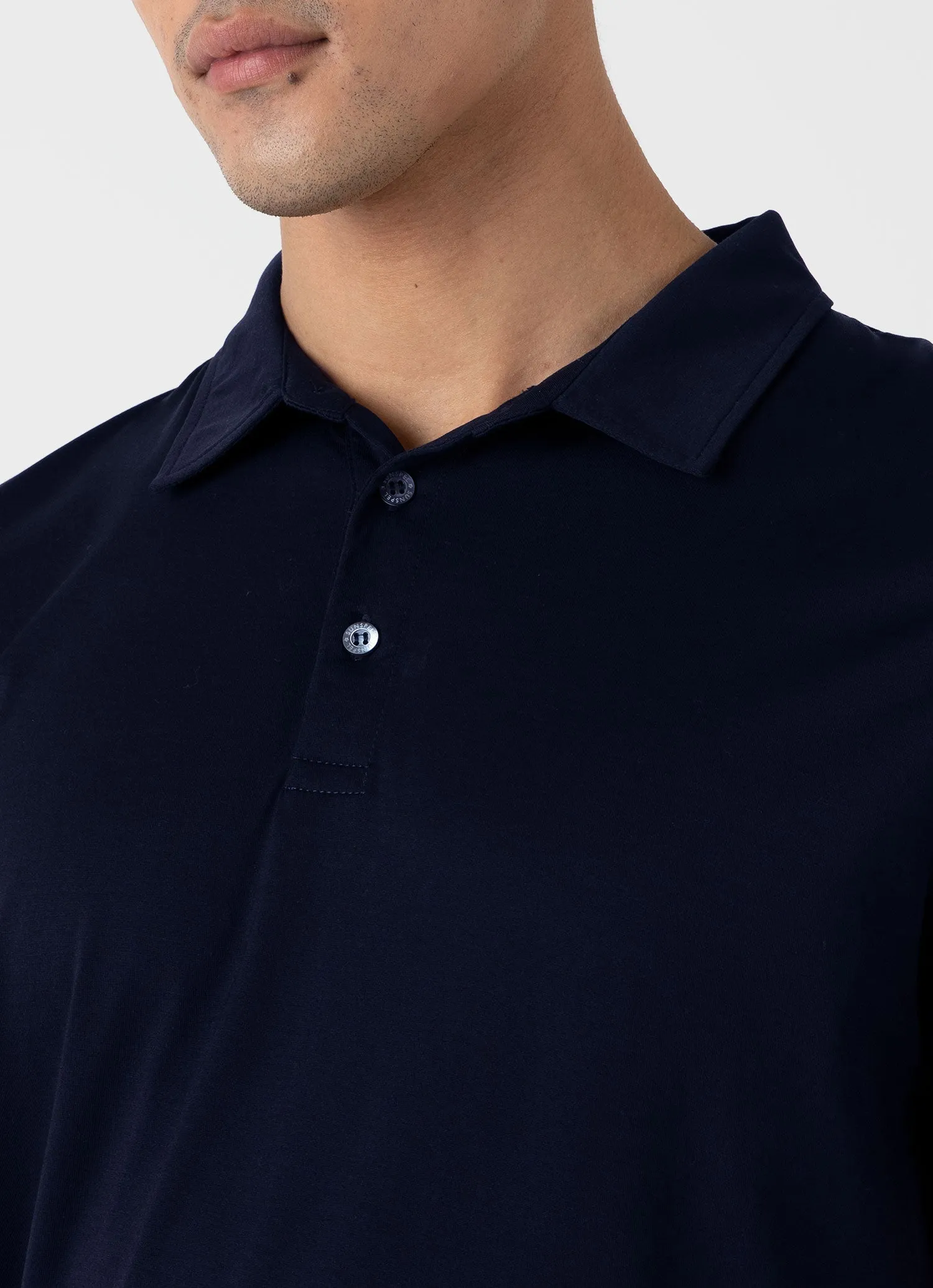 Men's Jersey Classic Polo Shirt in Navy Sunspel