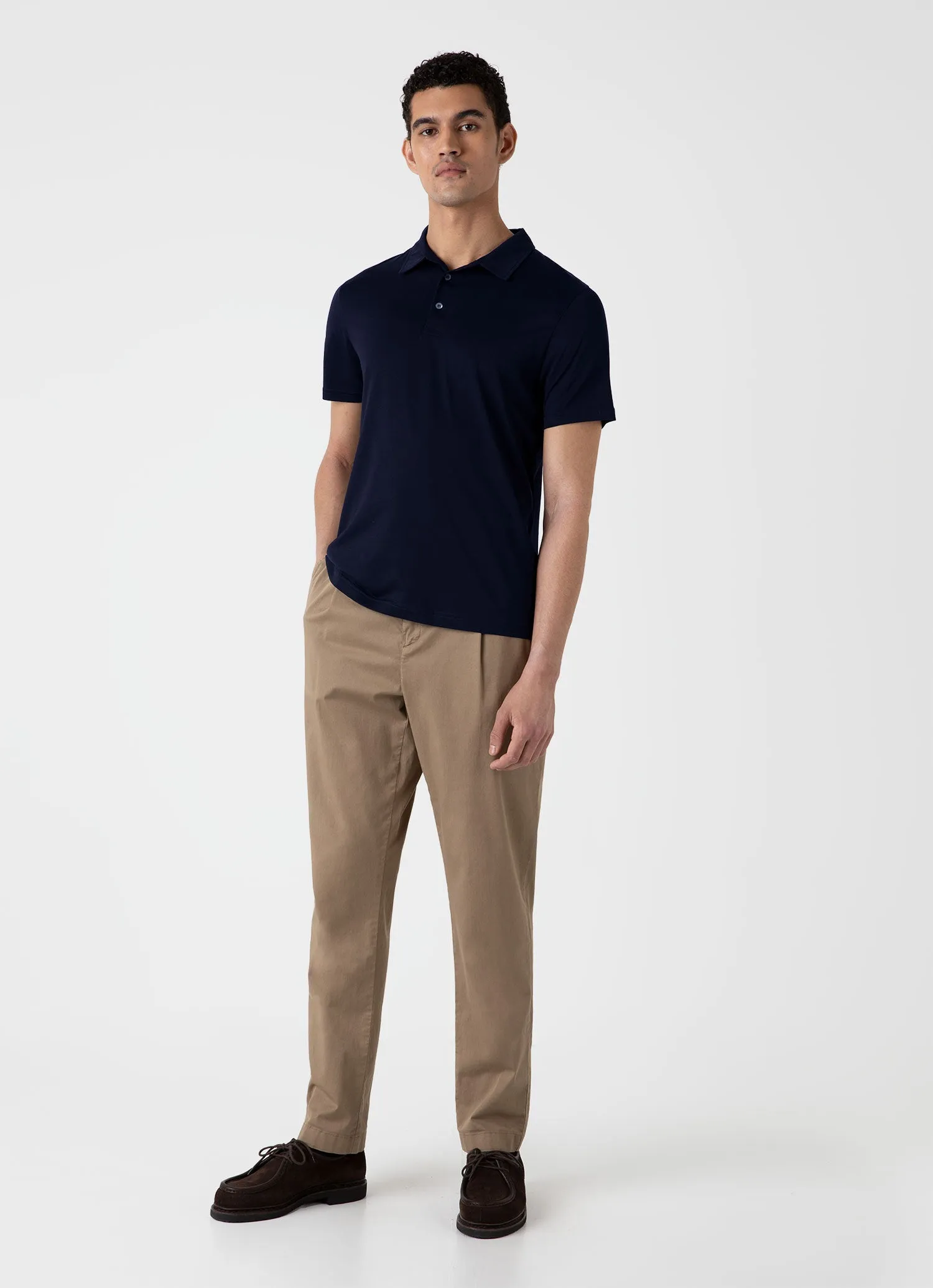 Men's Jersey Classic Polo Shirt in Navy Sunspel
