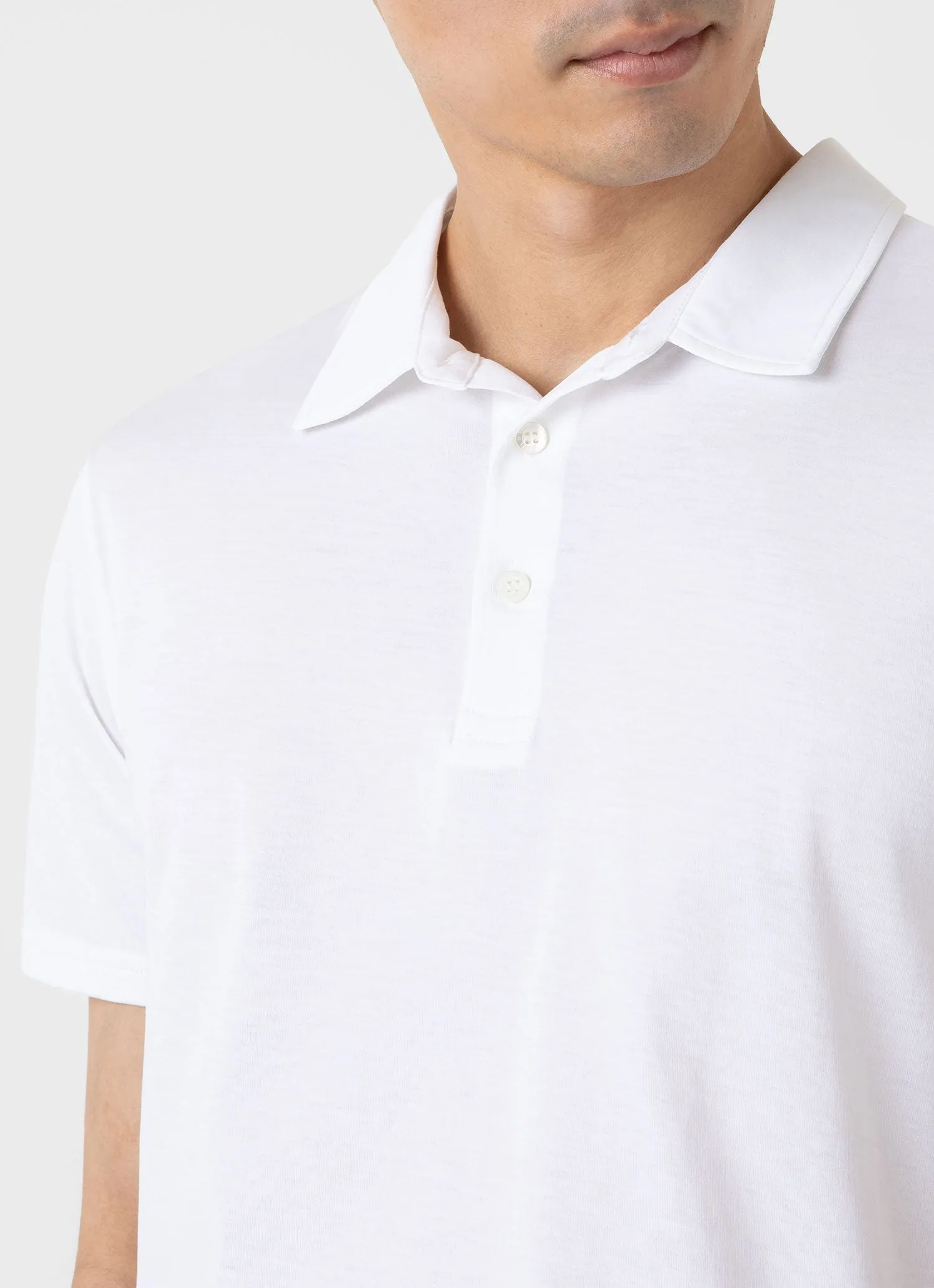 Men's Jersey Classic Polo Shirt in White Sunspel