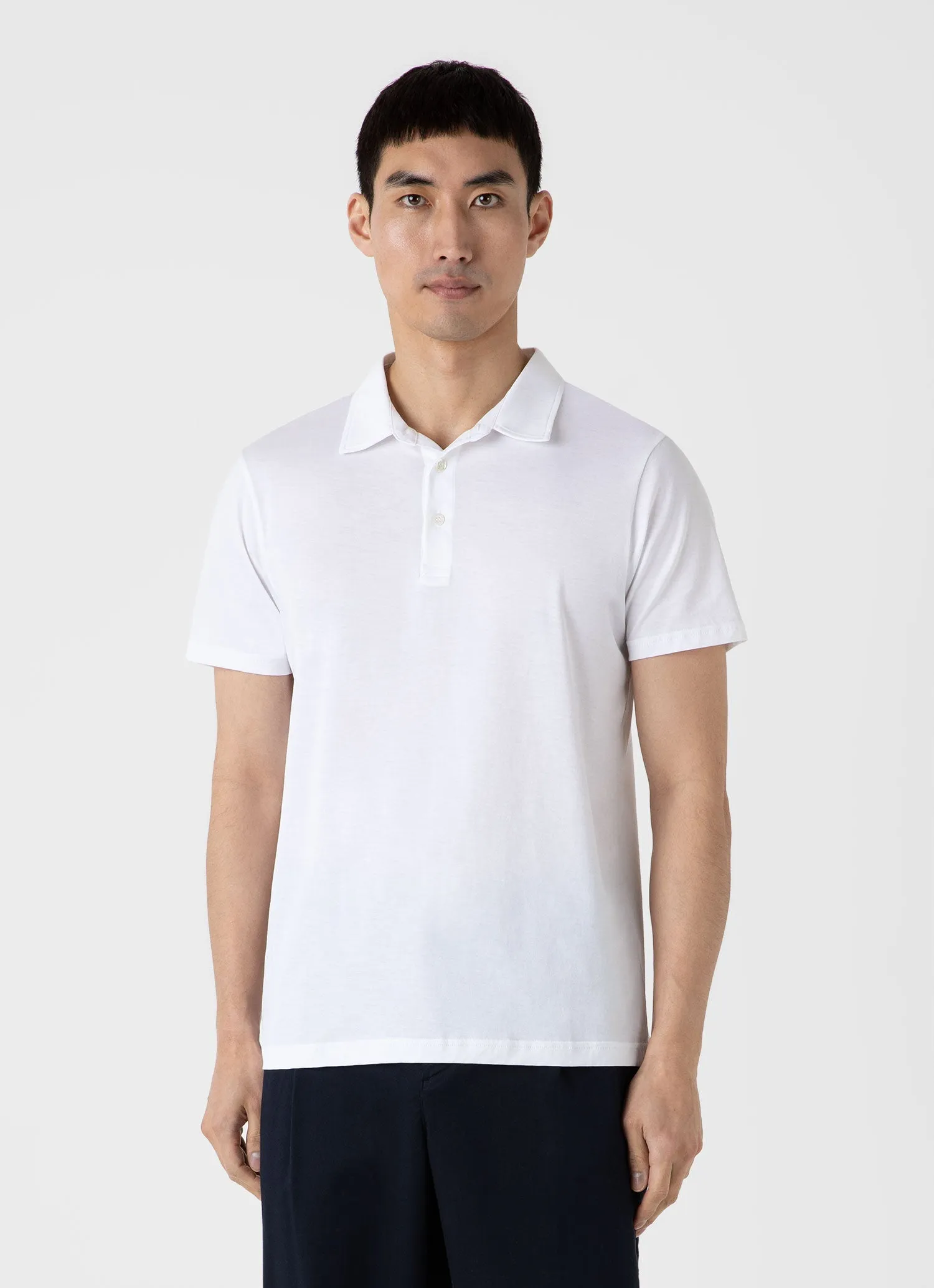 Men's Jersey Classic Polo Shirt in White Sunspel