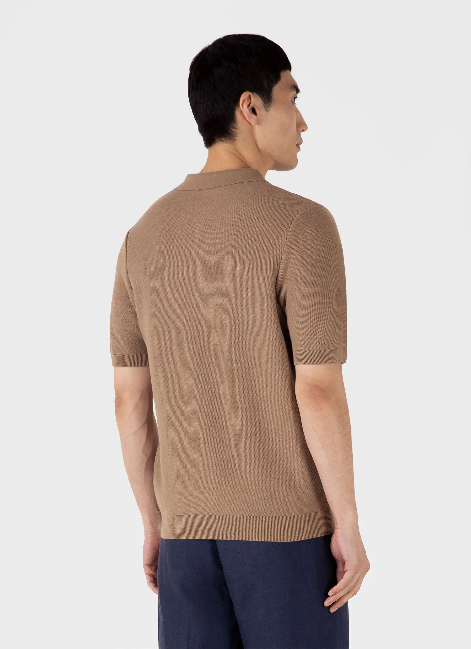 Men's Knit Polo Shirt in Dune Sunspel