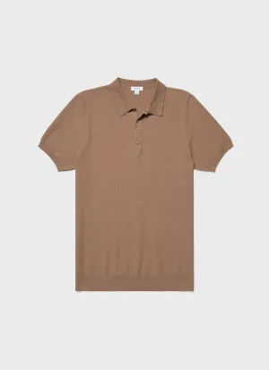 Men's Knit Polo Shirt in Dune Sunspel