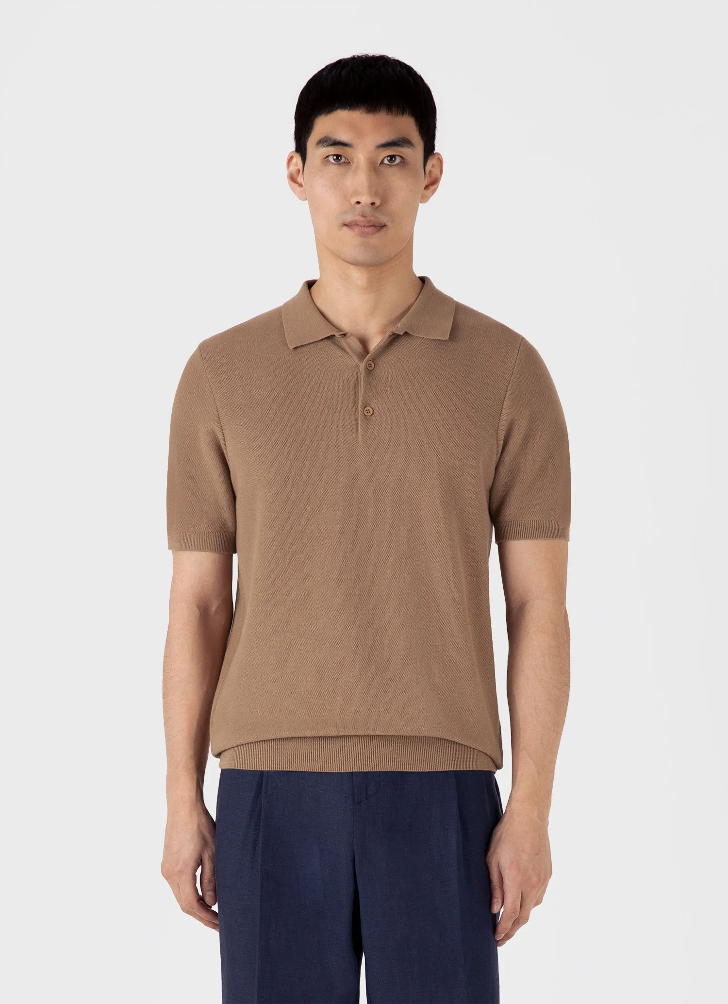 Men's Knit Polo Shirt in Dune Sunspel