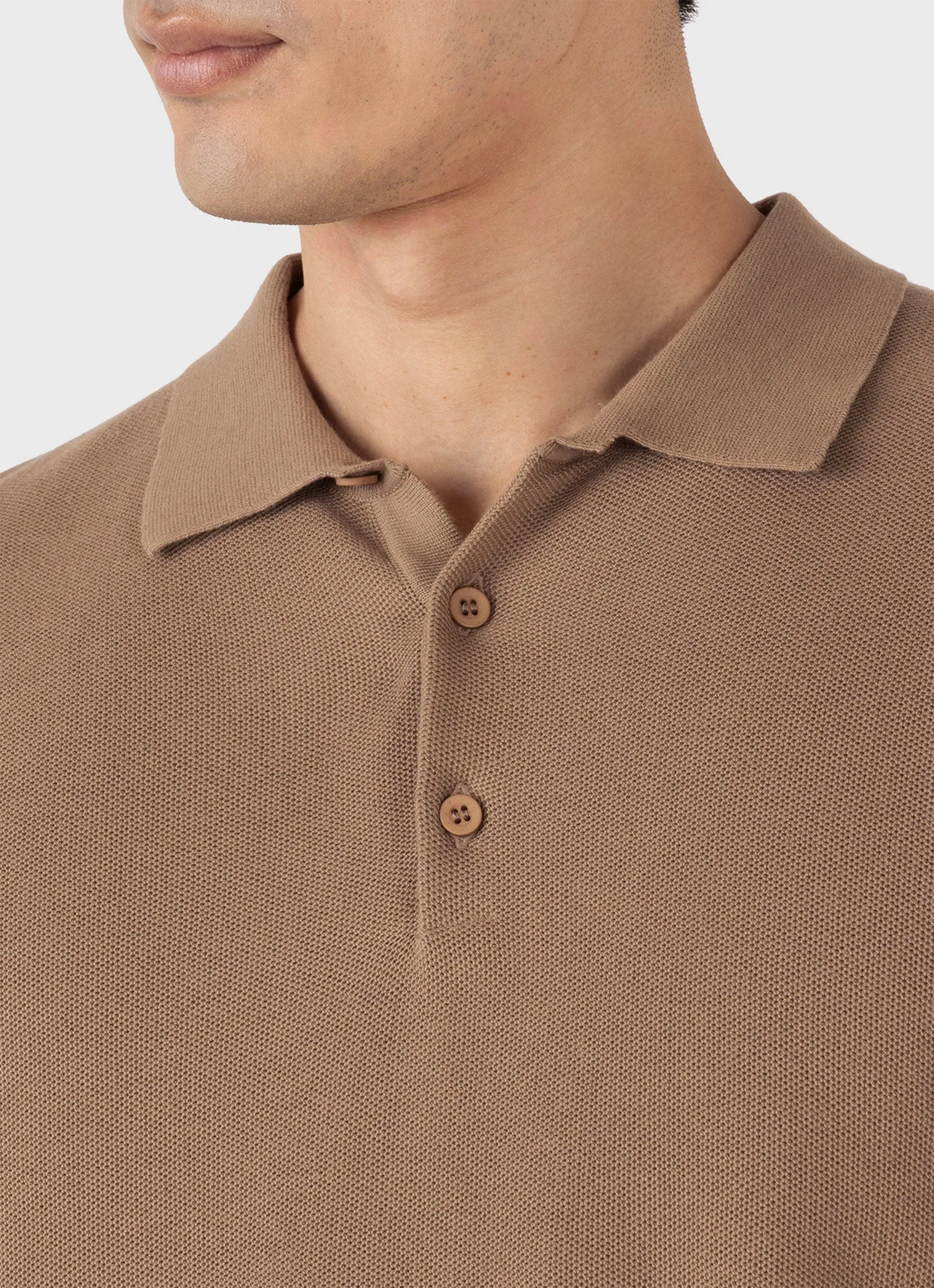 Men's Knit Polo Shirt in Dune Sunspel