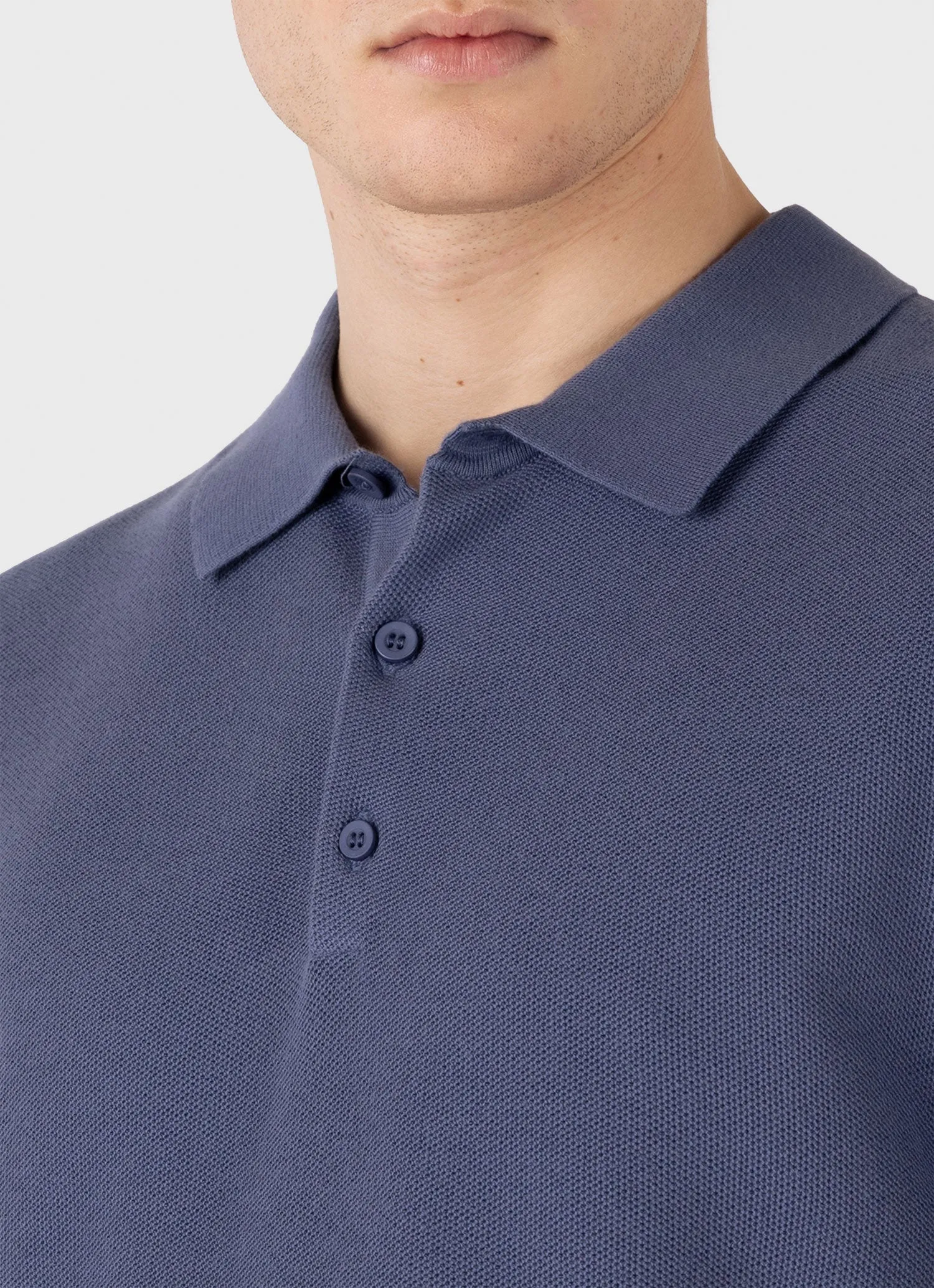 Men's Knit Polo Shirt in Soft Denim Sunspel