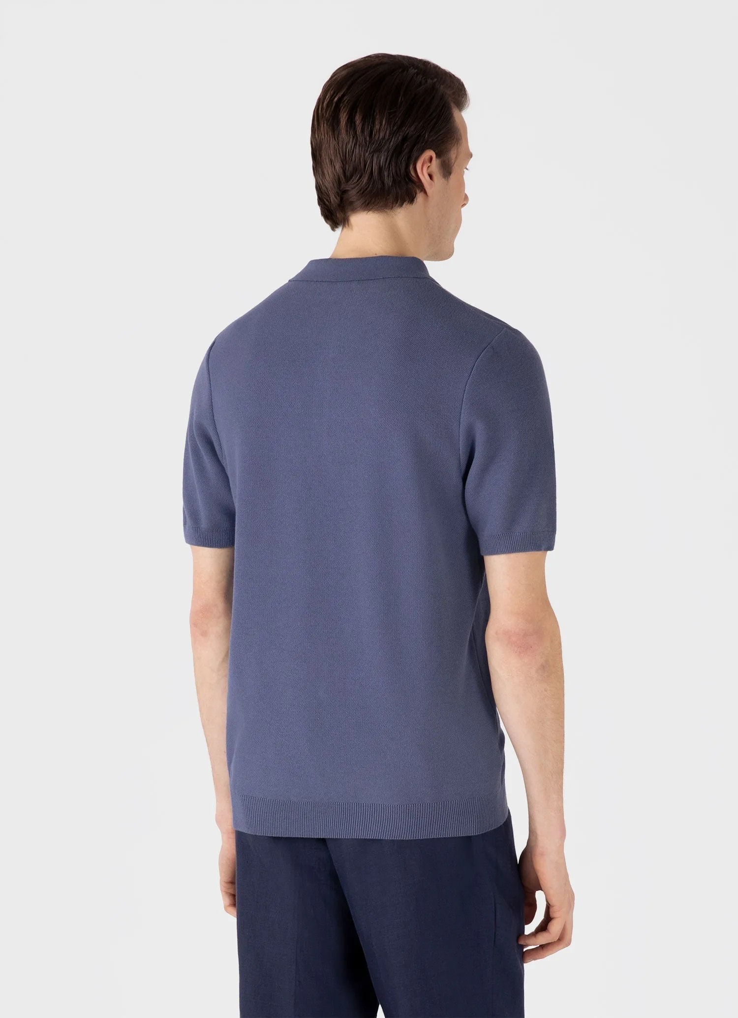 Men's Knit Polo Shirt in Soft Denim Sunspel