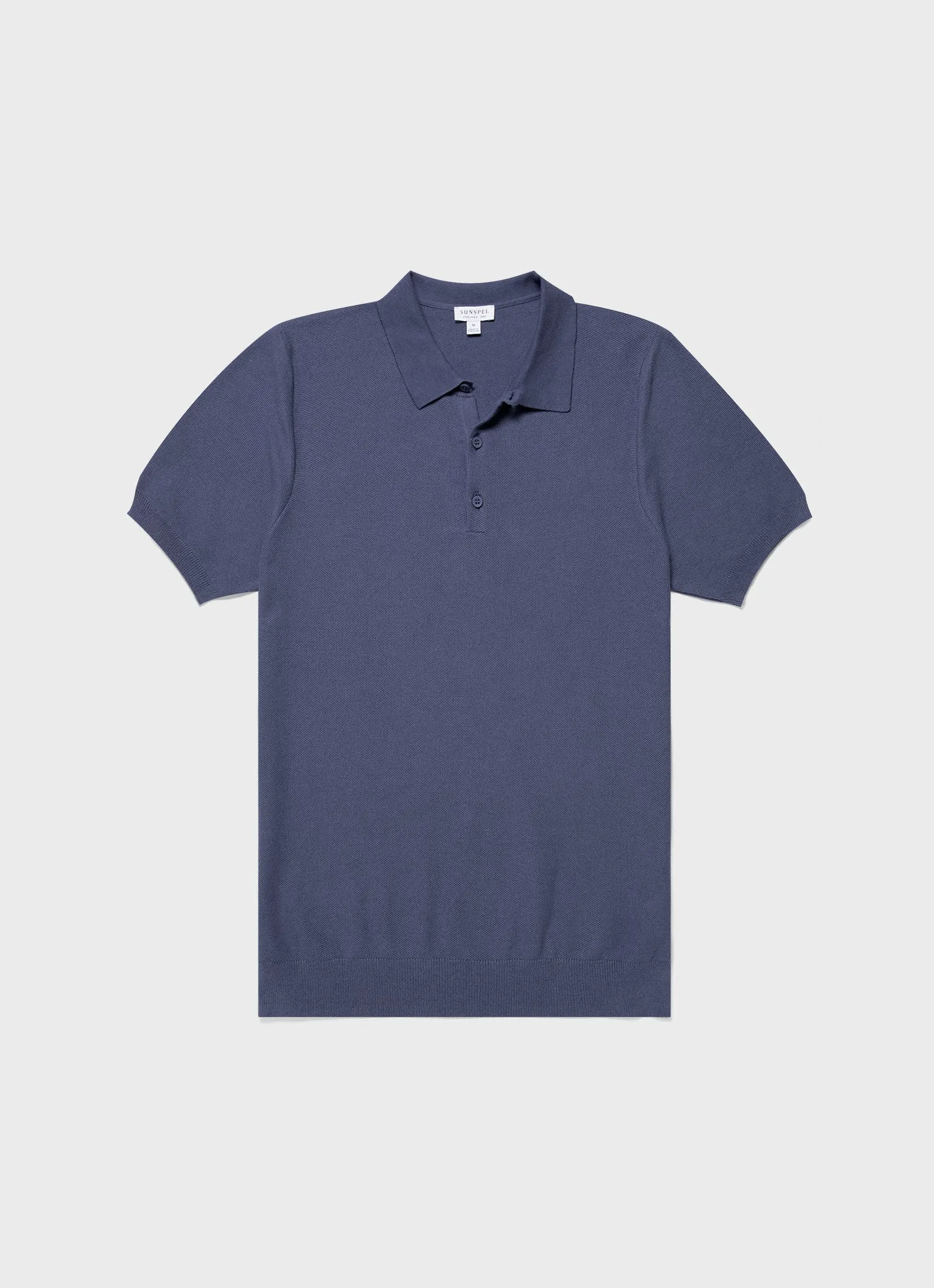 Men's Knit Polo Shirt in Soft Denim Sunspel