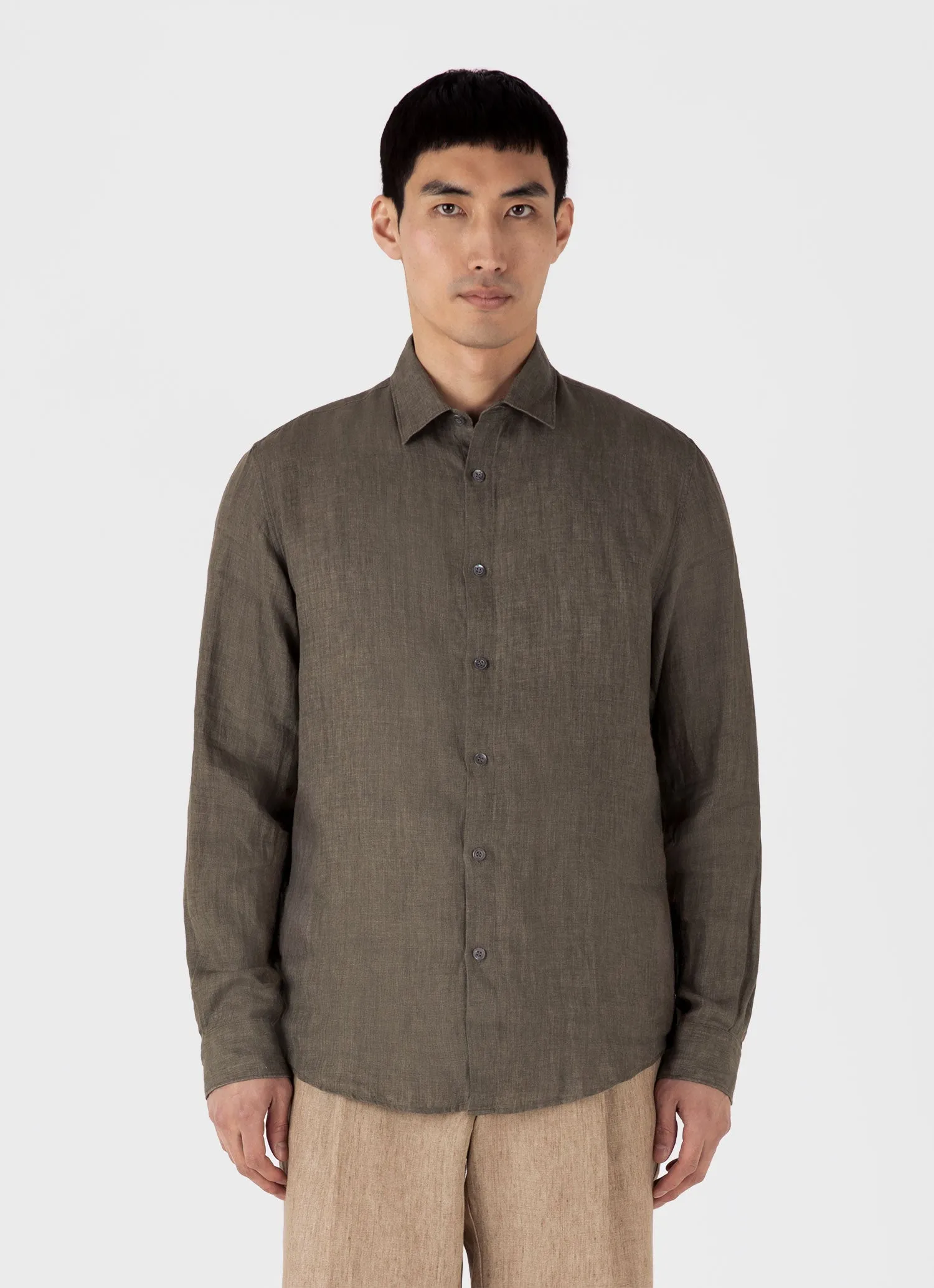 Men's Linen Shirt in Dusk Green Sunspel