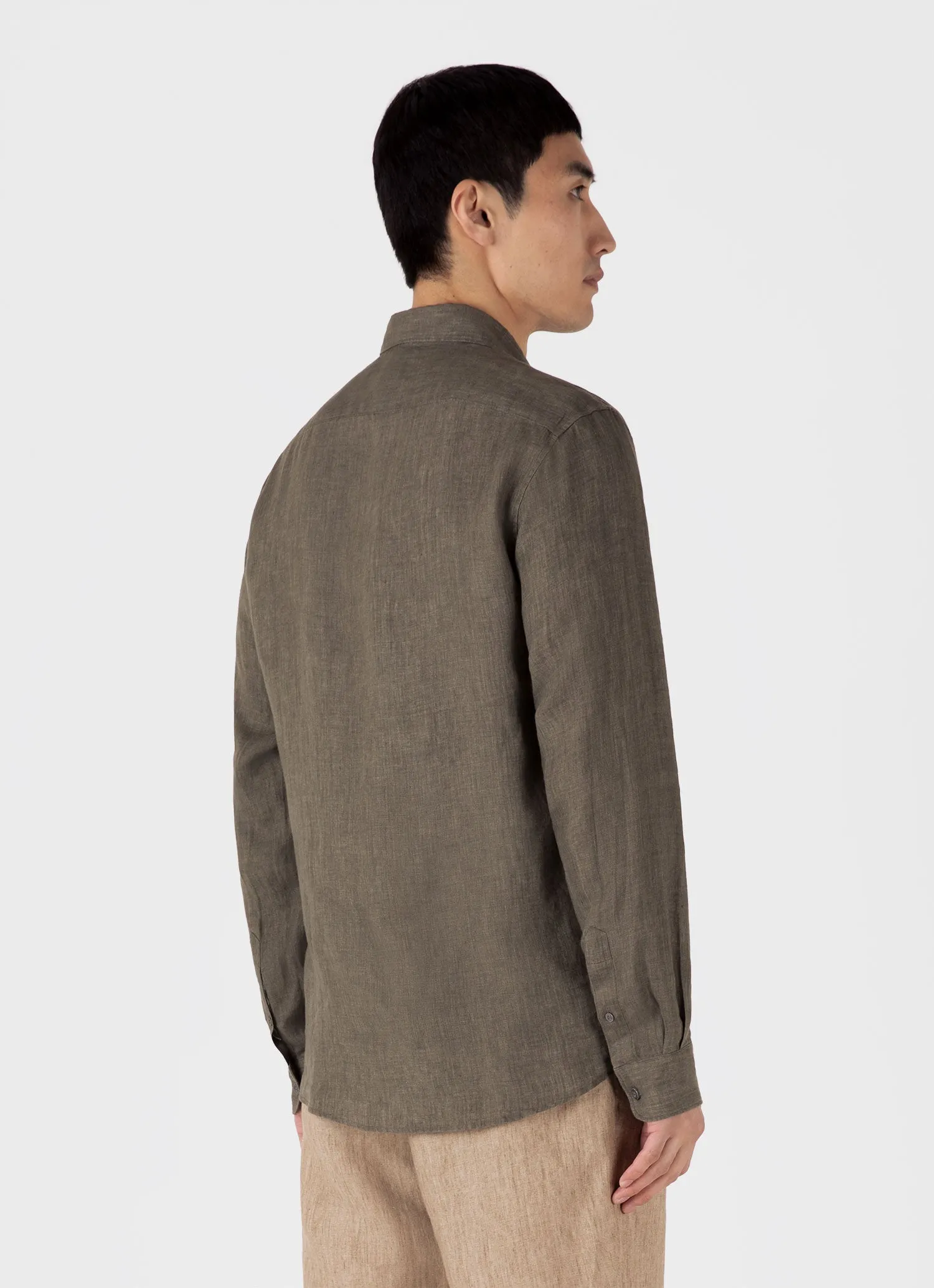 Men's Linen Shirt in Dusk Green Sunspel