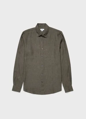 Men's Linen Shirt in Dusk Green Sunspel