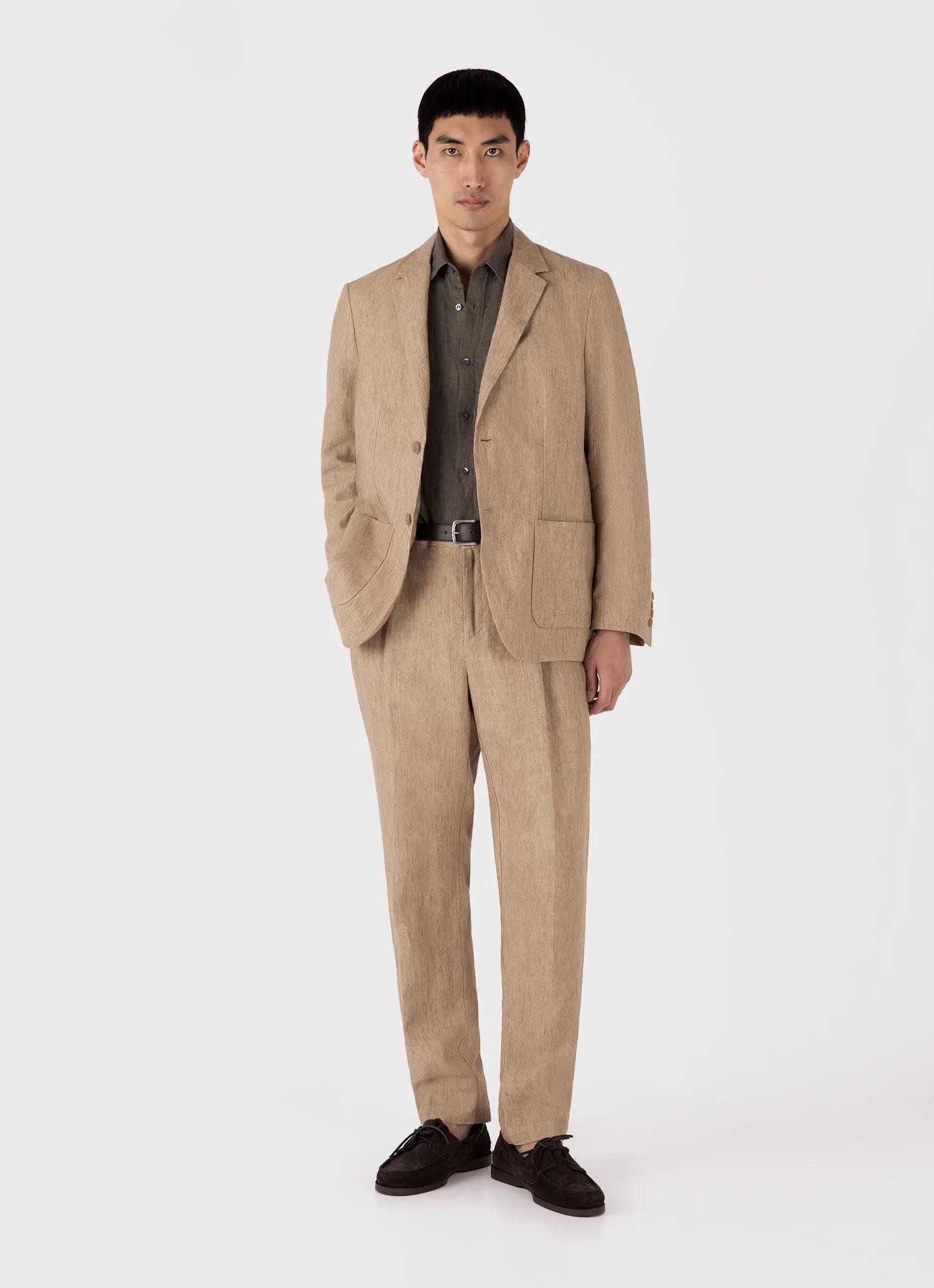Men's Linen Shirt in Dusk Green Sunspel